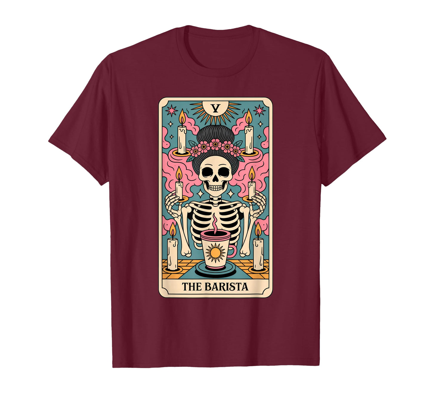The Barista Tarot Skeleton Art for Coffee Lovers Halloween T-Shirt