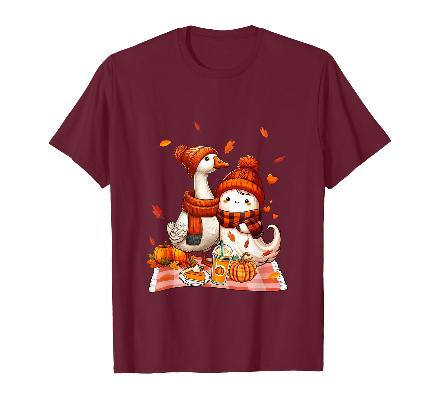 Goose with Boo Halloween Thanksgiving Fall Leaves Pumpkins T-Shirt