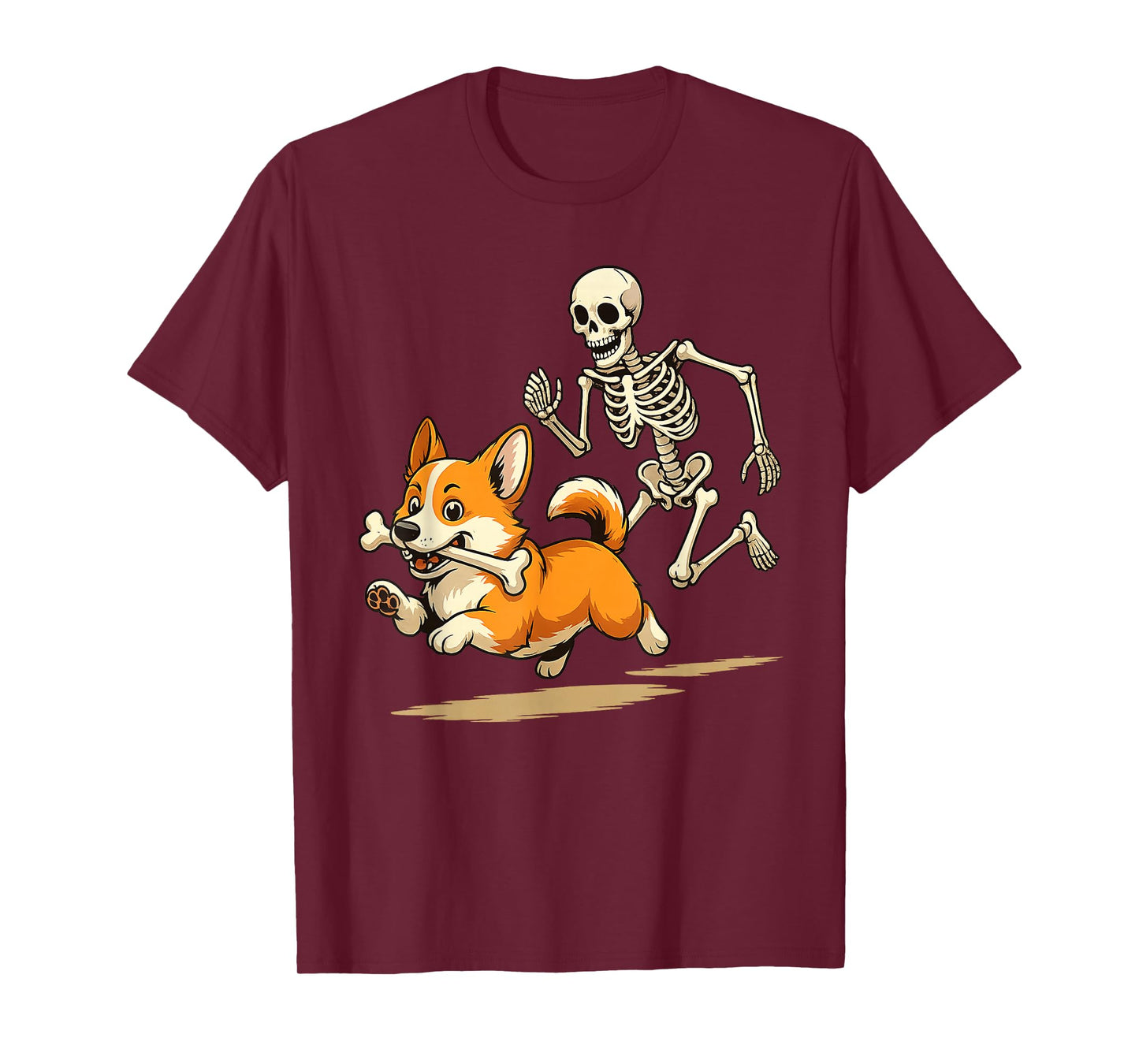 Funny Skeleton Chasing Corgi Halloween Dog Mom Pet Lover T-Shirt