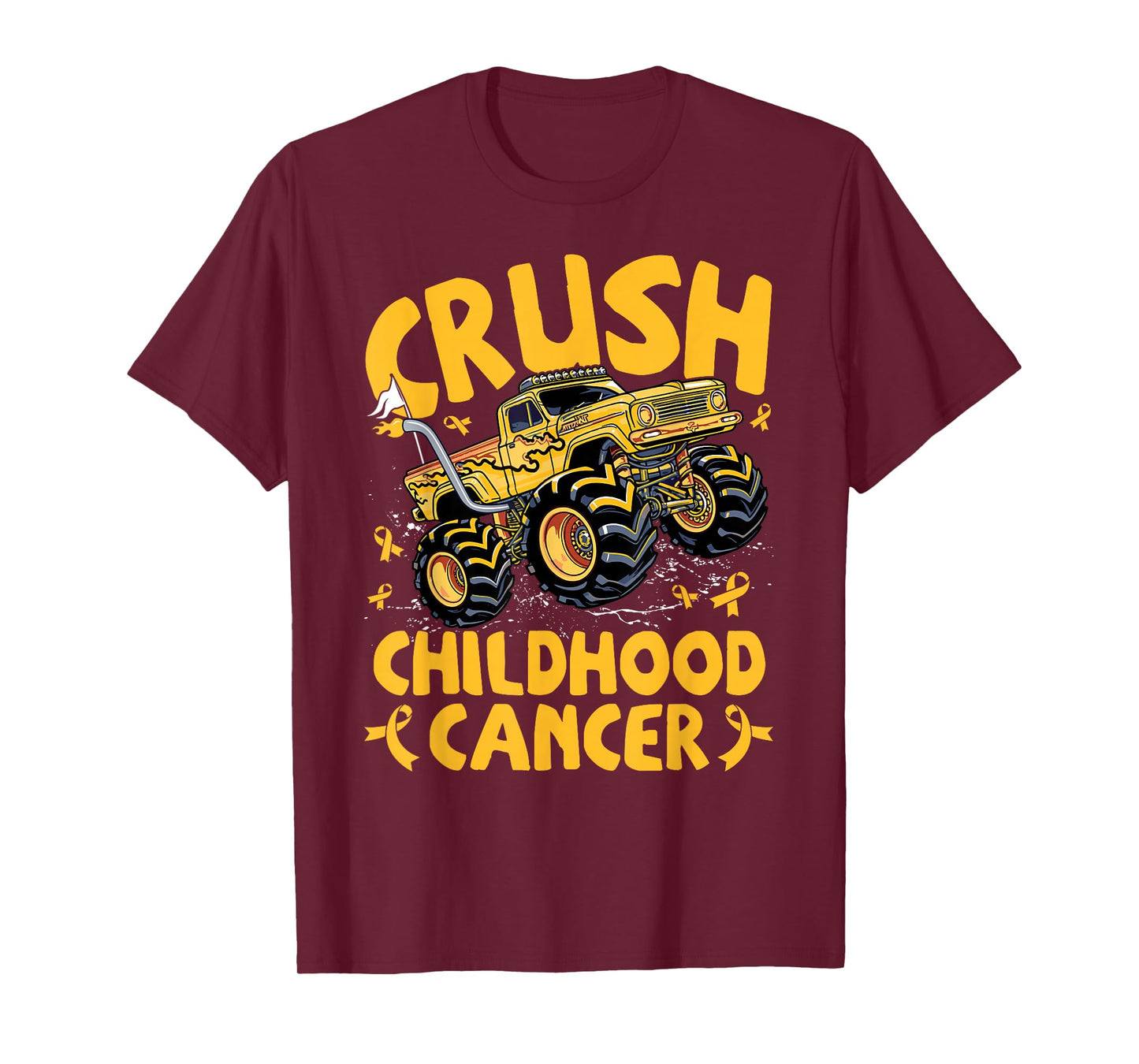 Crush Childhood Cancer Awareness Monster Truck Gold Ribbon T-Shirt