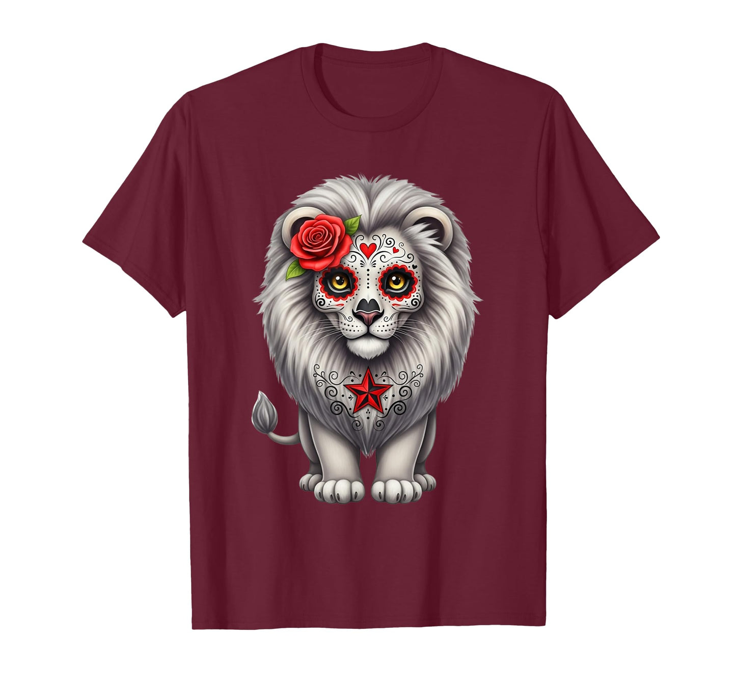 Sugar Skull Lion Halloween Graphic T-Shirt