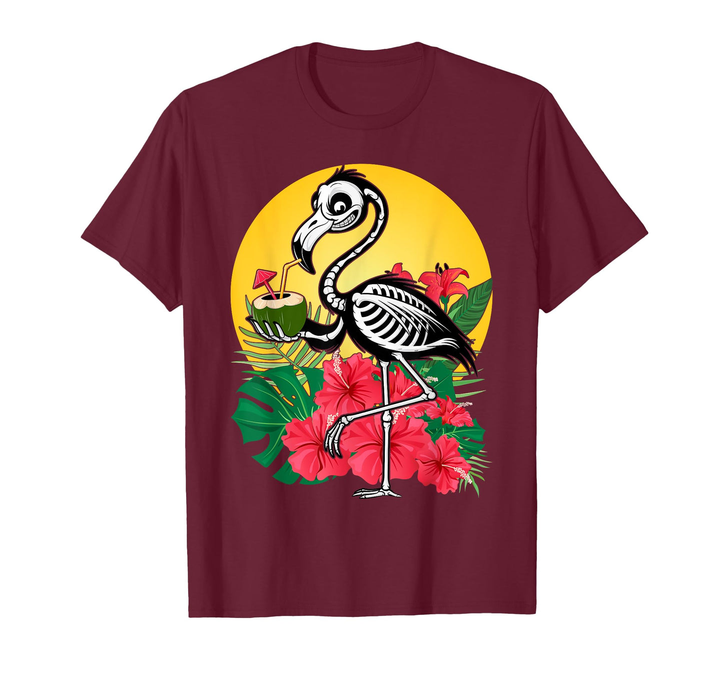 Thirsty Skeleton Flamingo Animal Tropical Bird Halloween T-Shirt
