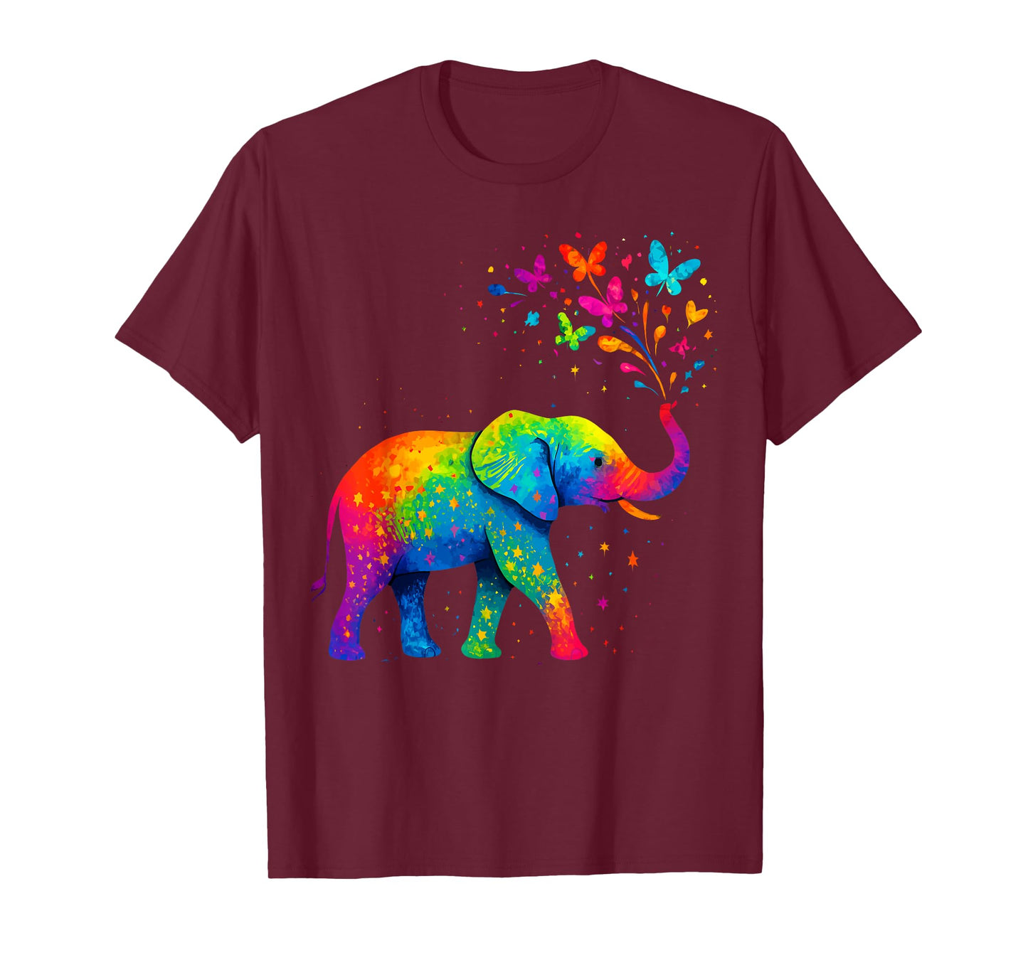 Rainbow Elephant With Butterflies Colorful Cute Elephant T-Shirt