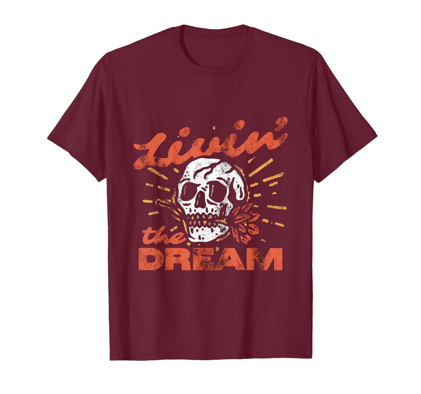 Boho Livin' The Dream Vintage Distressed Skull Retro Grunge T-Shirt