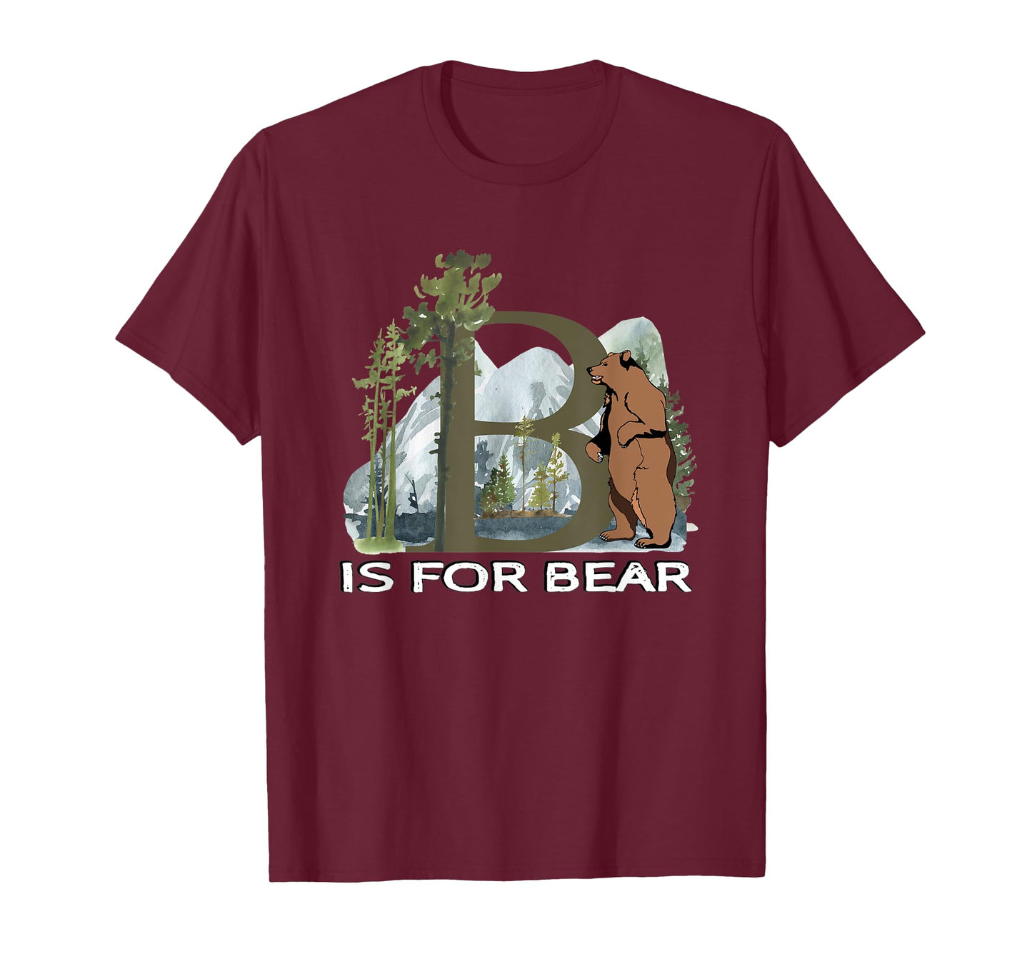 Brown Bear Animal Watercolor Nature Lover Alphabet Letter B T-Shirt