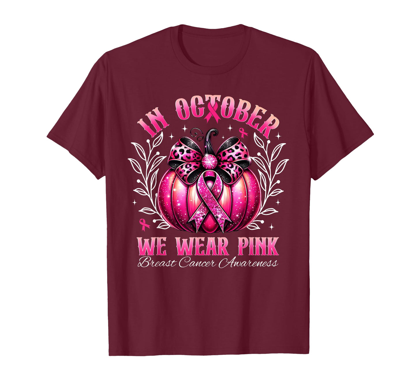 October We Wear Pink Ribbon Pumpkin Breast Cancer Awareness T-Shirt