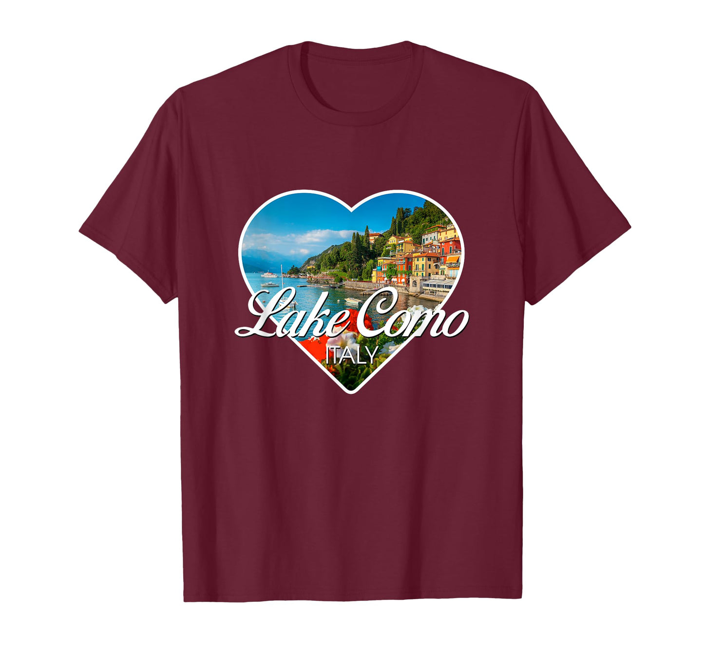 Lake Como Landscape Inside A Heart Silhouette Italy Travel T-Shirt
