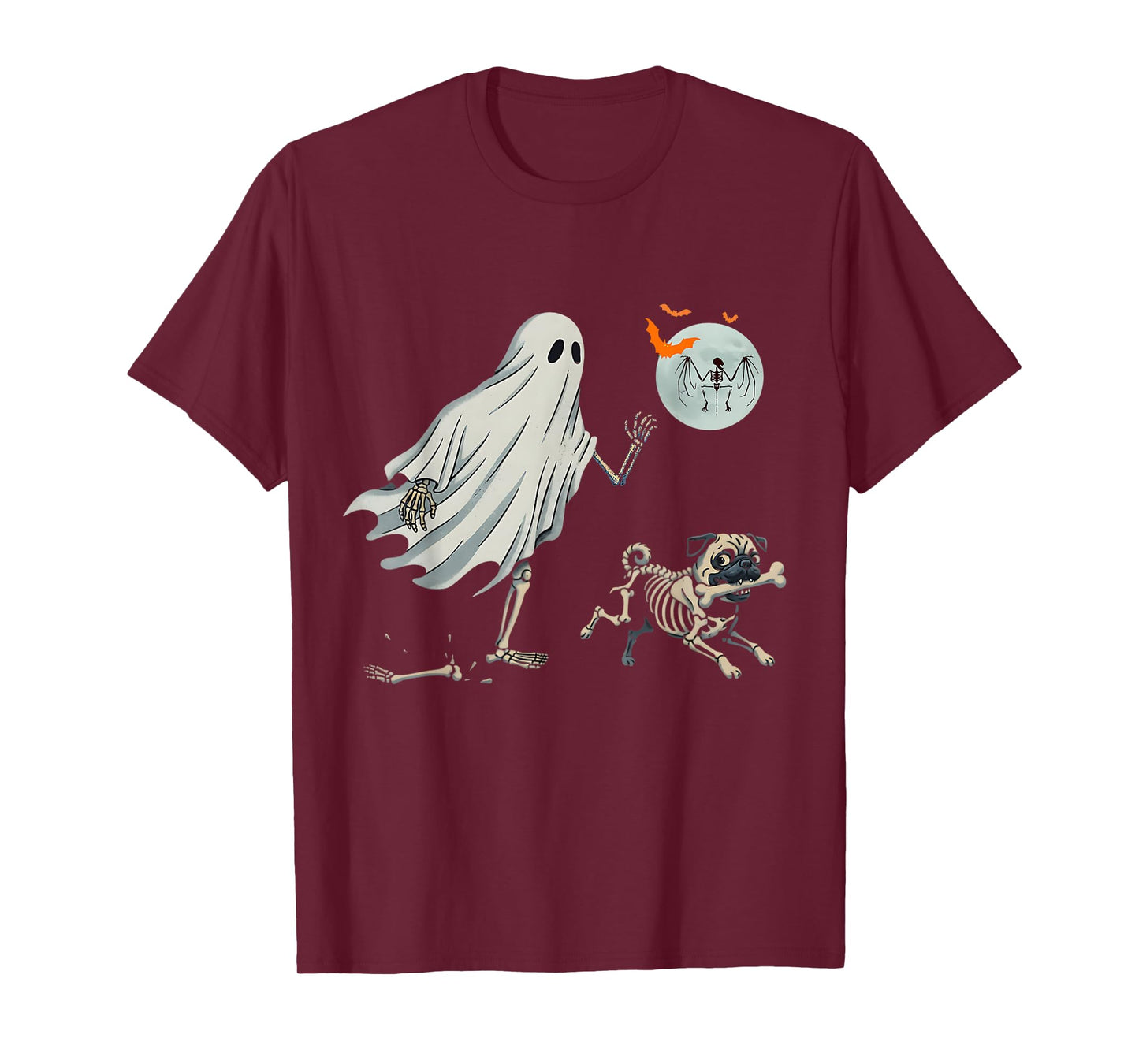 Funny Skeleton Ghost Costume Chasing Pug Halloween Dog Lover T-Shirt