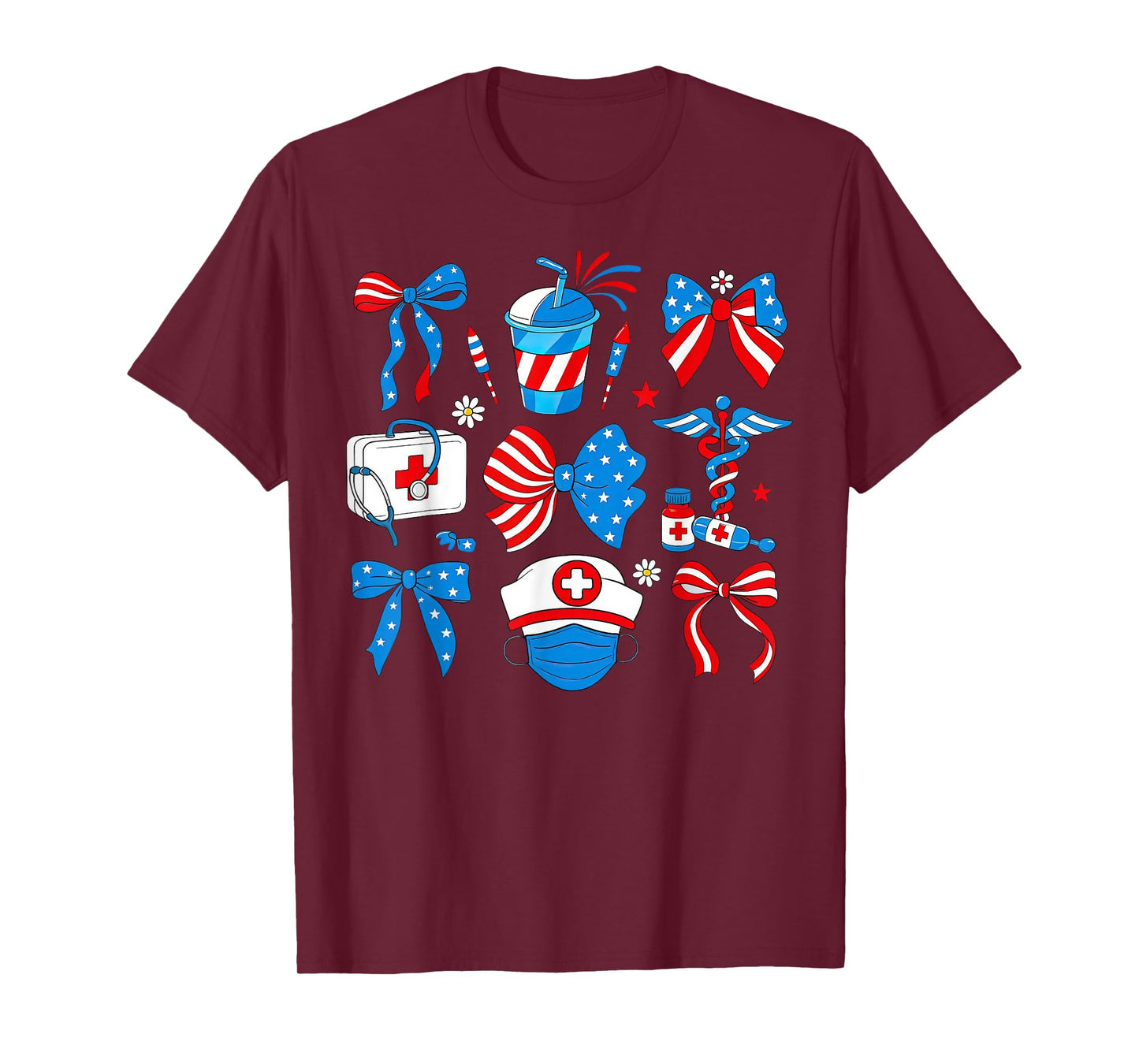 Coquette Bow Nurse Patriotic RN Nurse 4th Of July T-Shirt