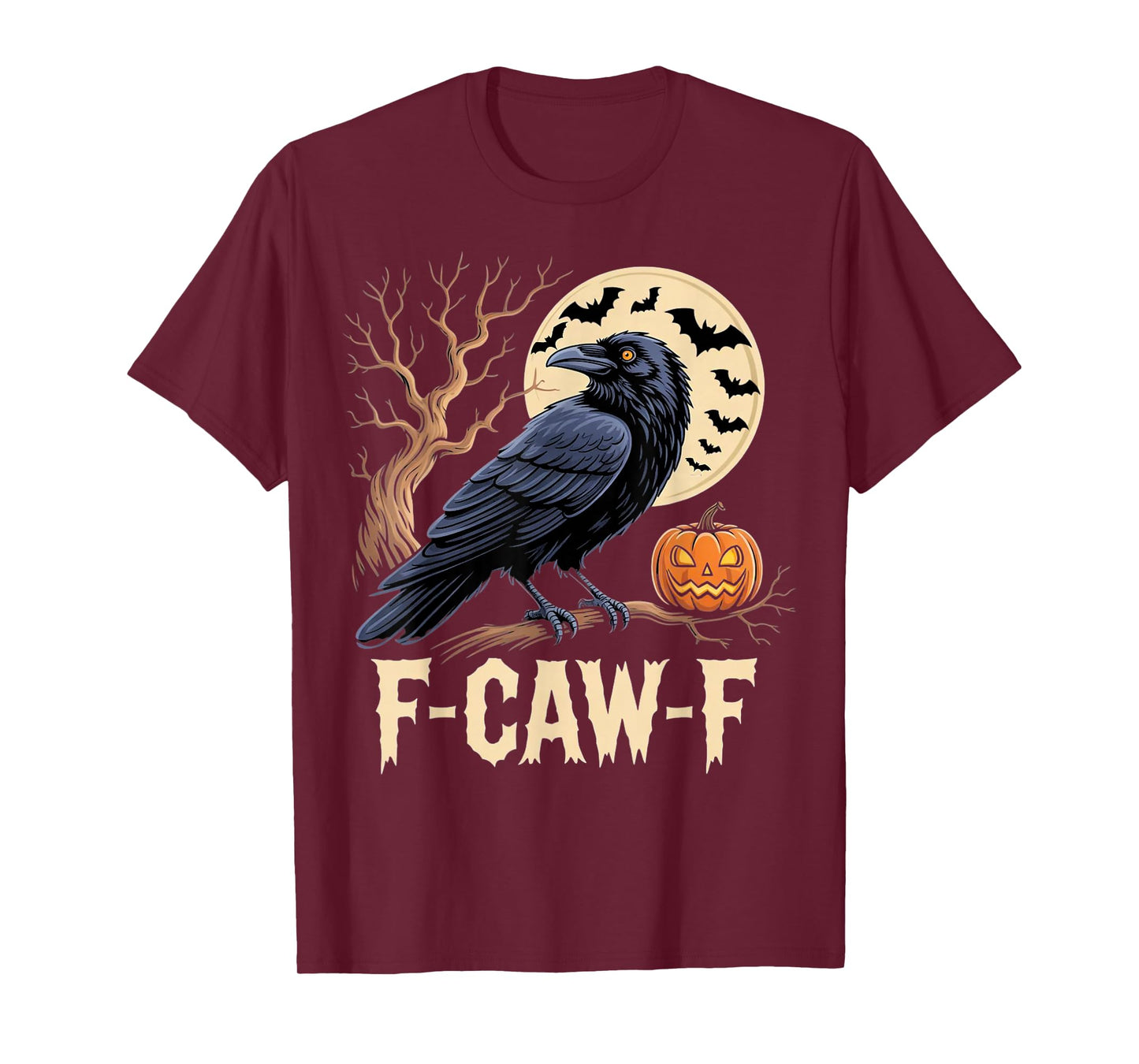 F-CAW-F Raven Gothic Crow, Pumpkin Full Moon Spooky Party T-Shirt