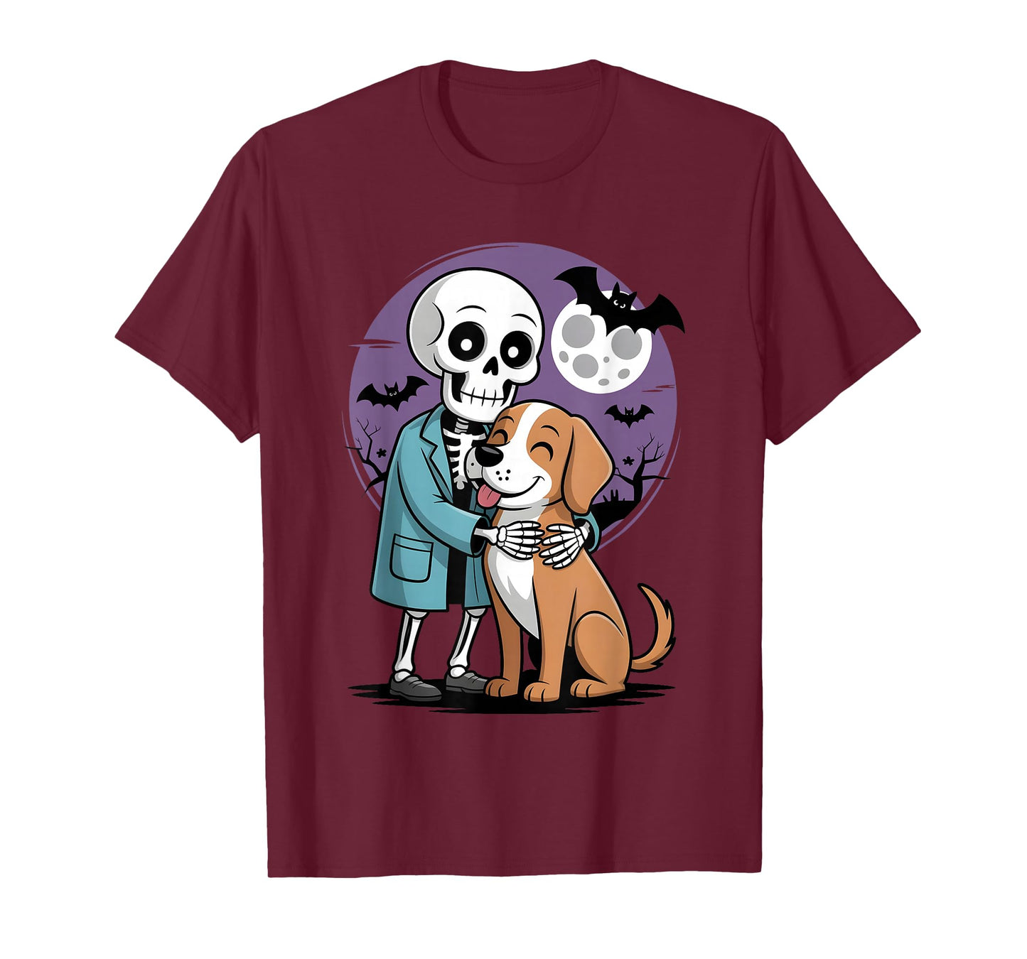 Skeleton Hugging Dog Funny Vet Dog Lover Halloween Men Women T-Shirt