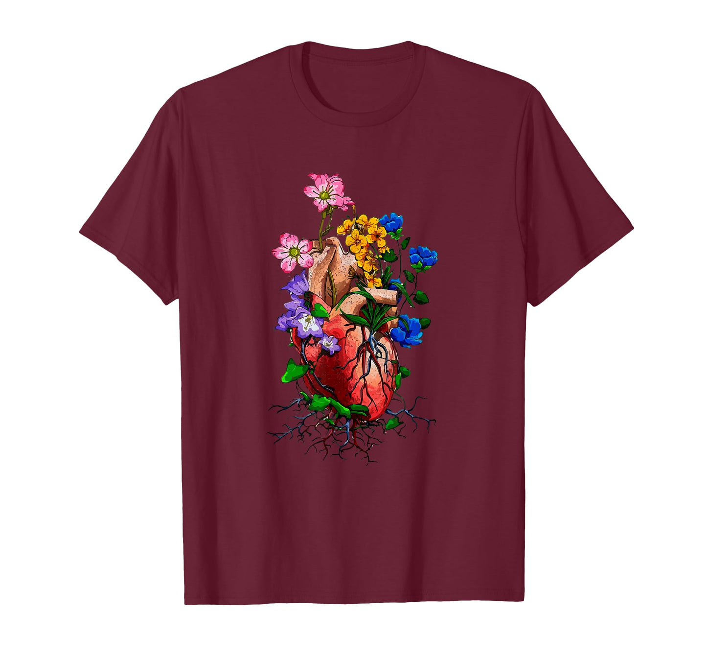 Floral Goth Anatomical Heart Show Love T-Shirt