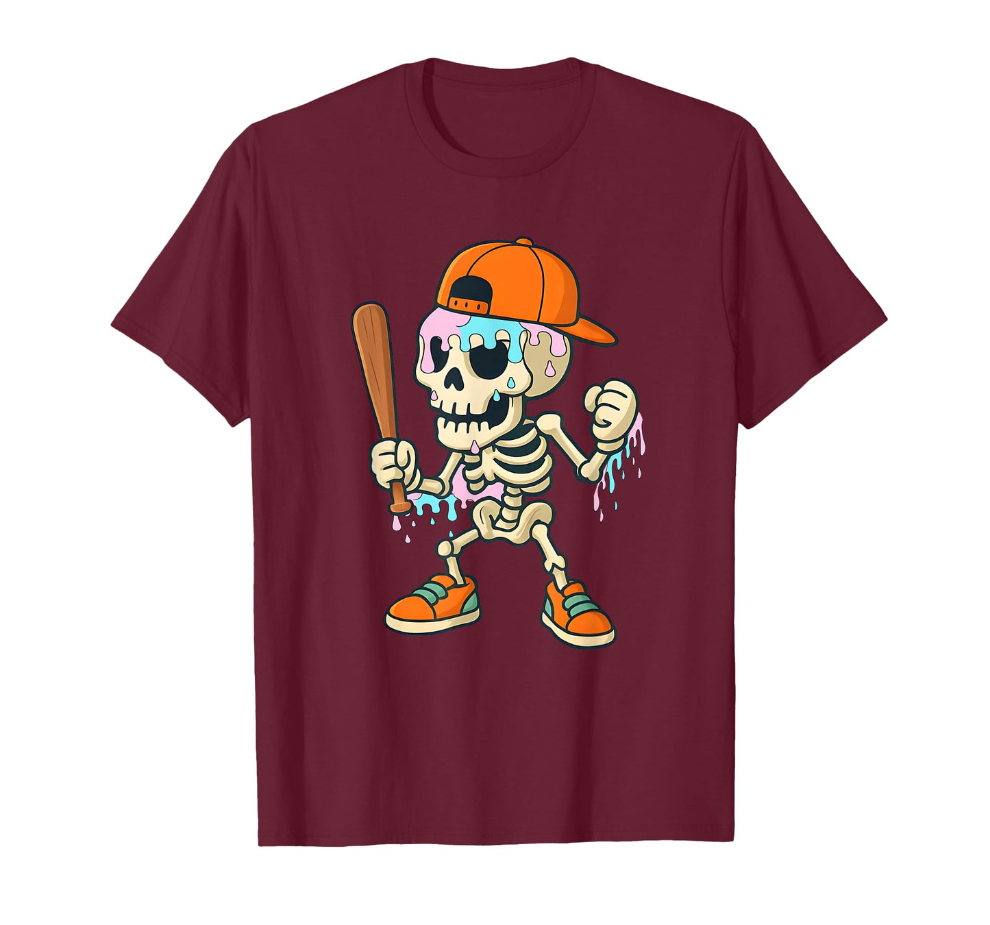 Skeleton Ice Cream Drip Baseball Spots Drip for Girls Boys T-Shirt