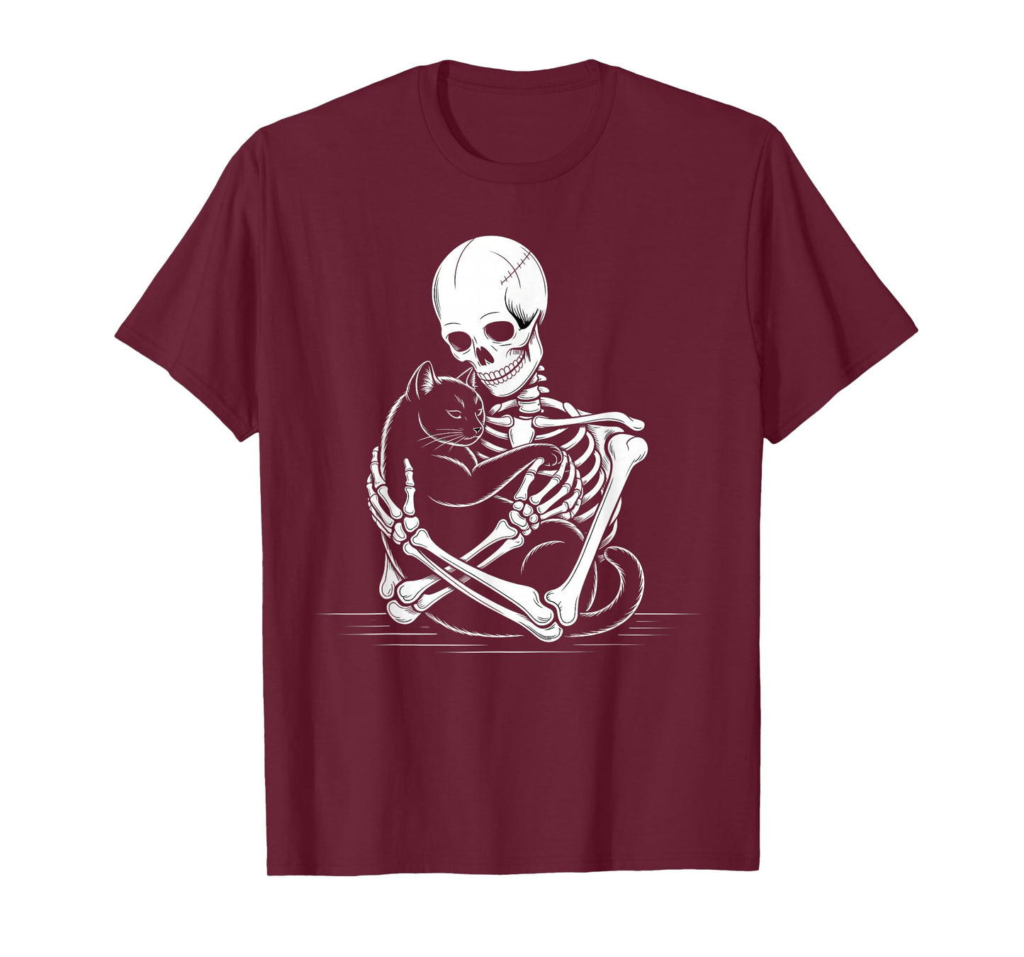 Skeleton Hugging Cat Halloween Cat Lover Cat Mom Dad T-Shirt