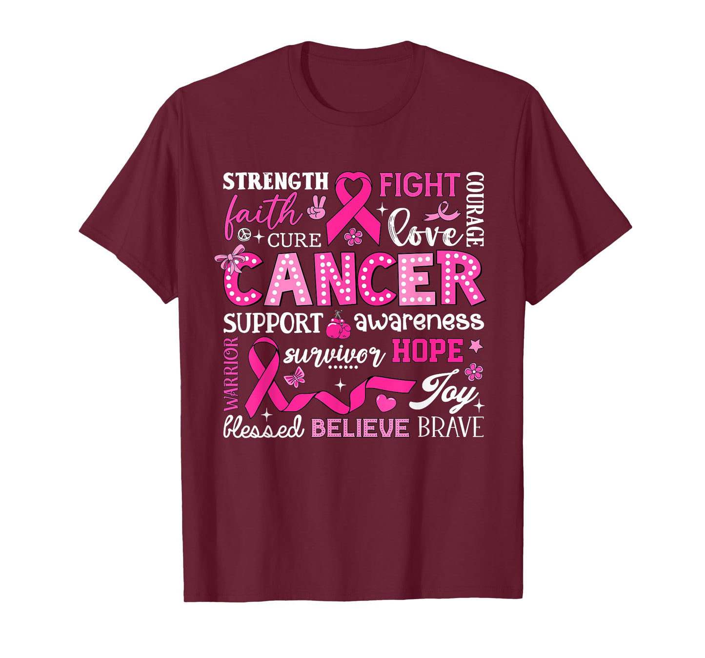 Breast Cancer Awareness Typography Pink Ribbon Bow T-Shirt