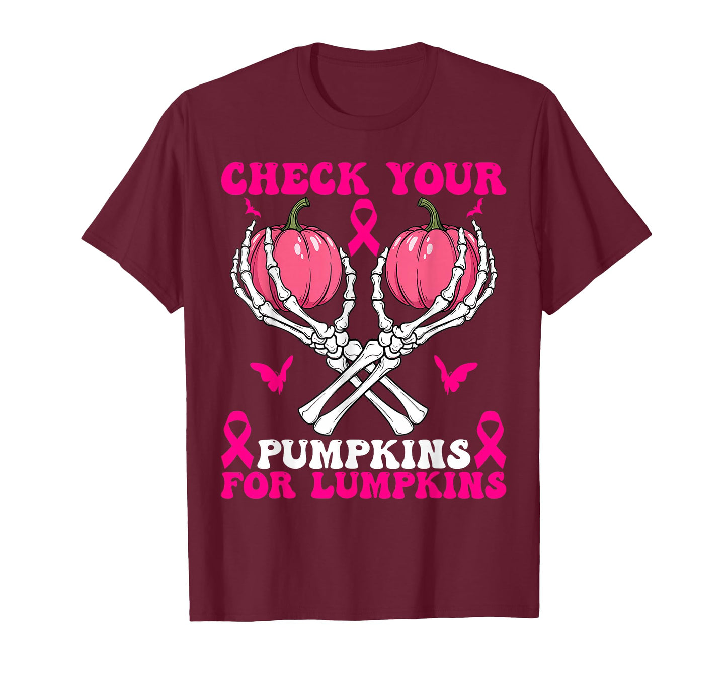 Check Your Pumpkins Breast Cancer Awareness Halloween Women T-Shirt