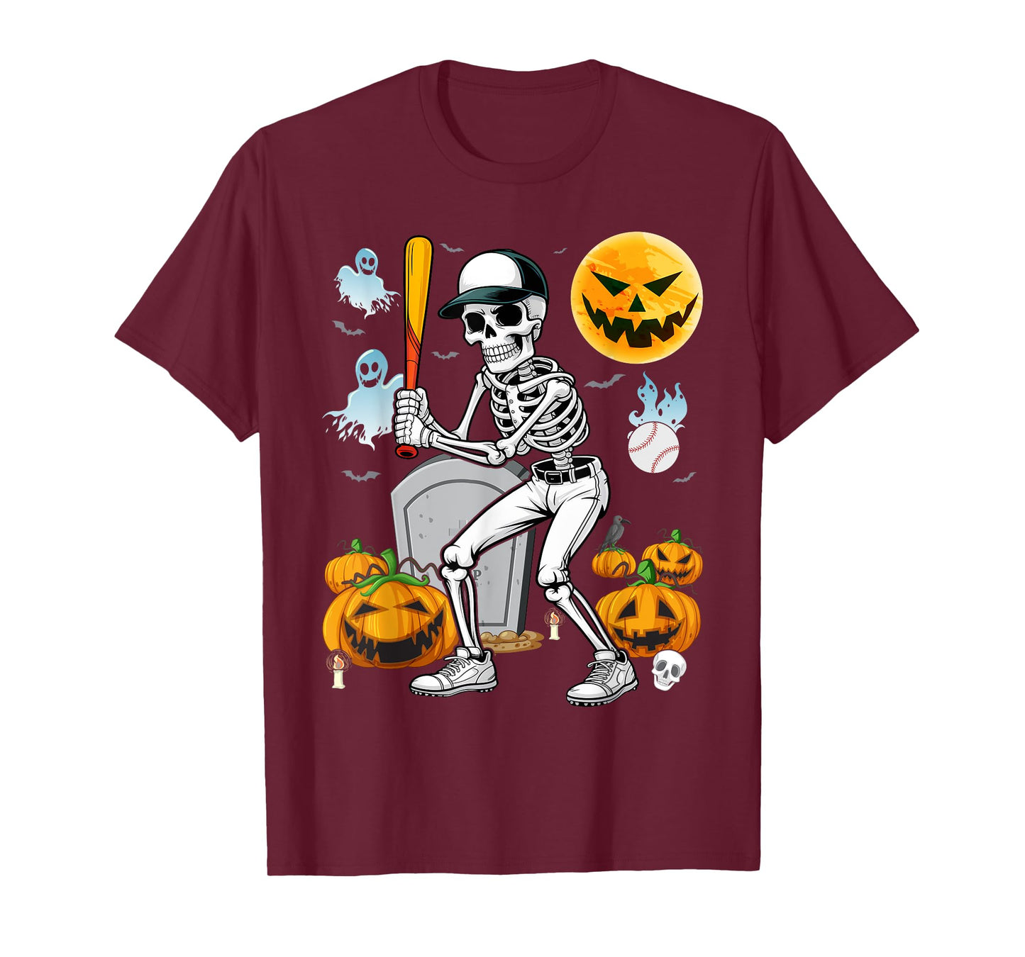 Skeleton Playing Baseball Halloween Skull Lover T-Shirt
