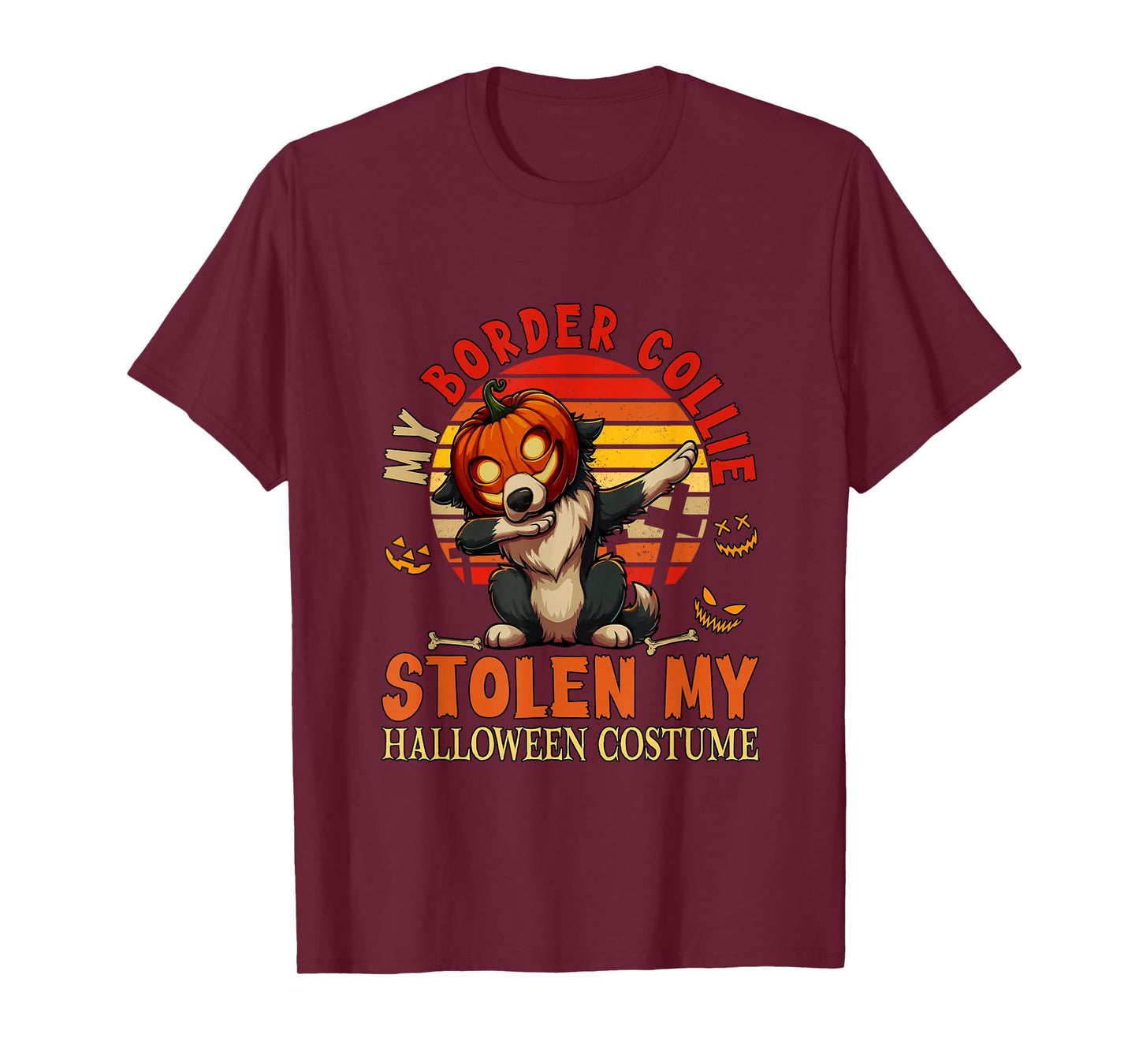 Border Collie Stolen My Halloween Costume Dog Carved Pumpkin T-Shirt