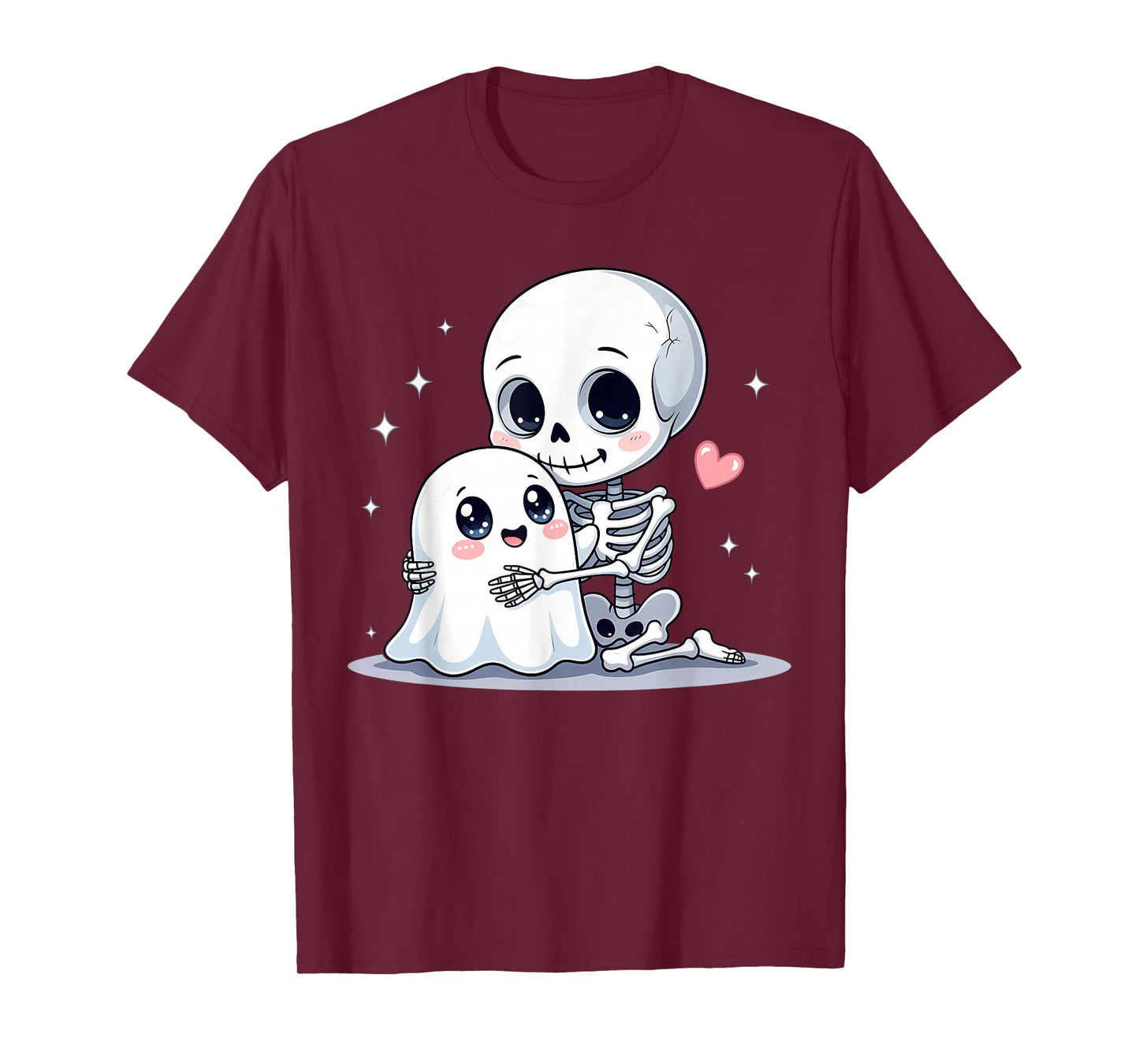 Cute Skeleton Hugging Ghost Halloween Spooky Season T-Shirt