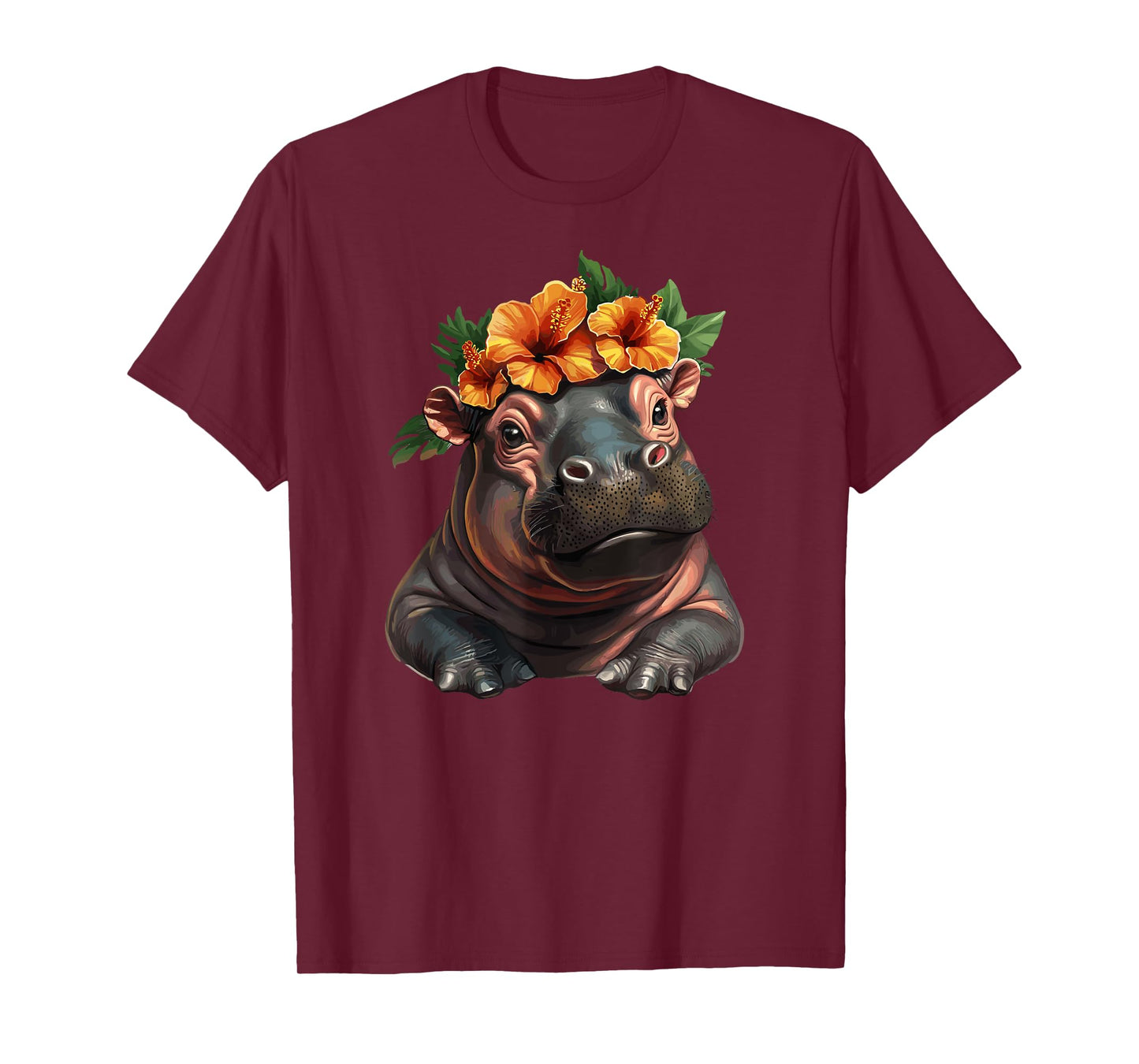 Cute Hippo With Hibiscus Flower Crown Charm T-Shirt