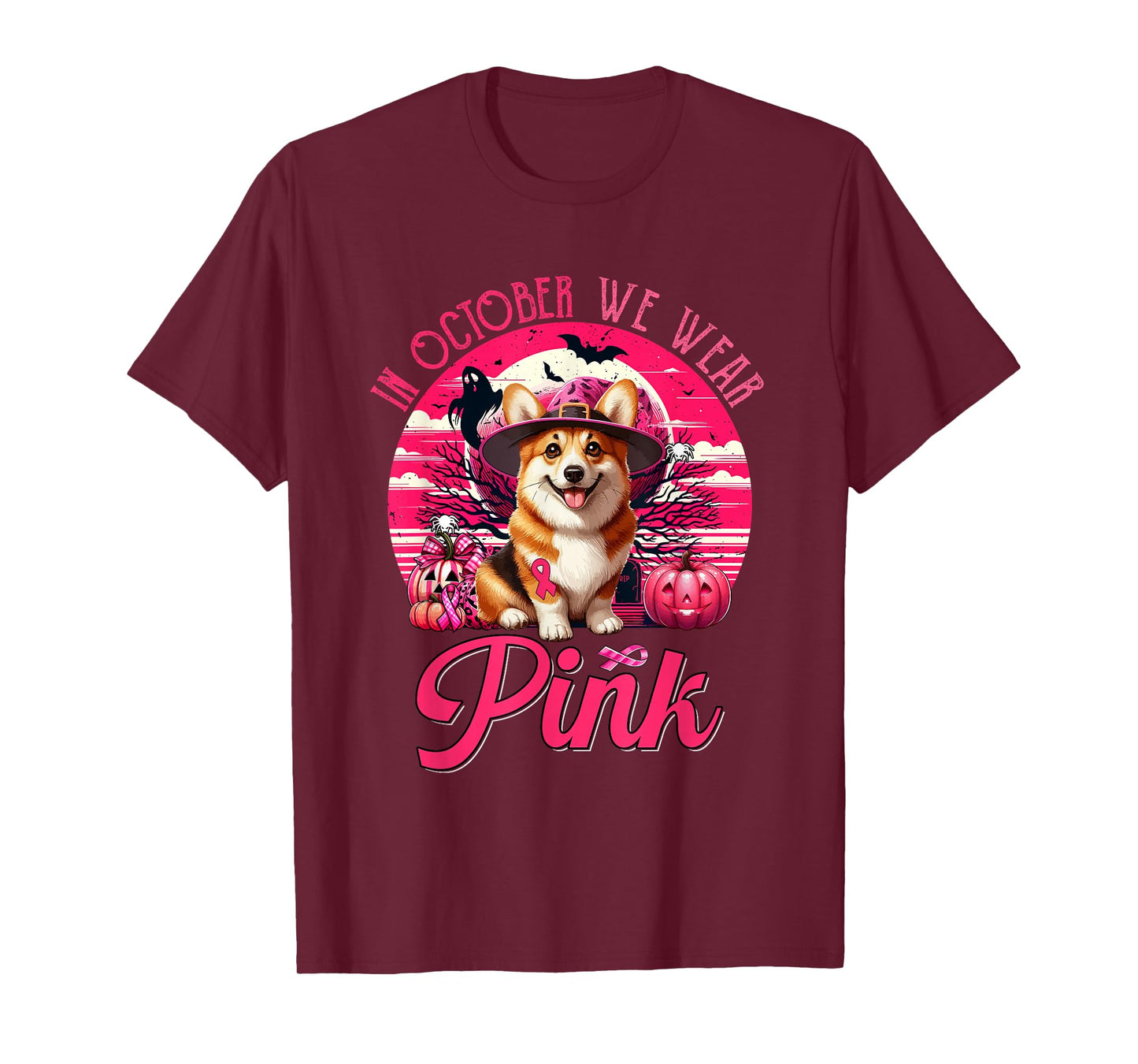 In October We Wear Pink Breast Cancer Awareness Corgi T-Shirt