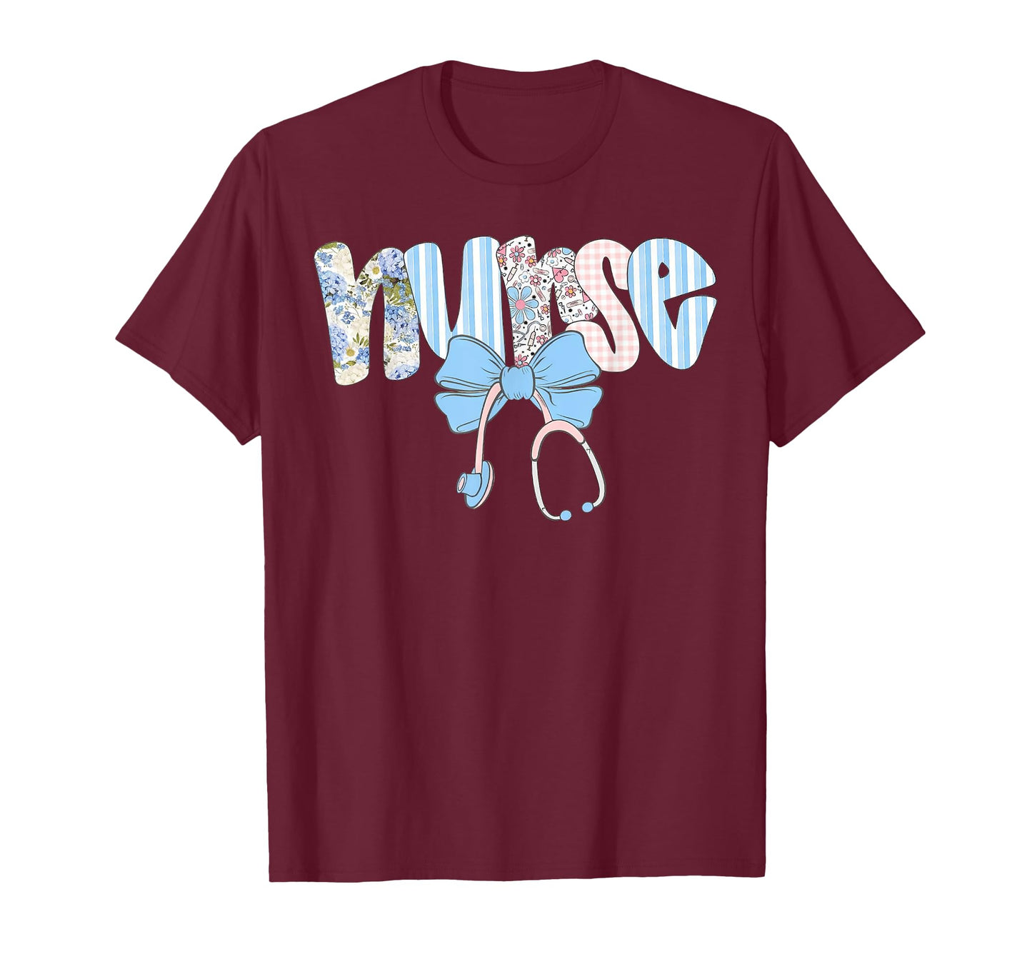 Preppy Nurse Floral Coquette Blue Stethoscope Bow Nurse Life T-Shirt