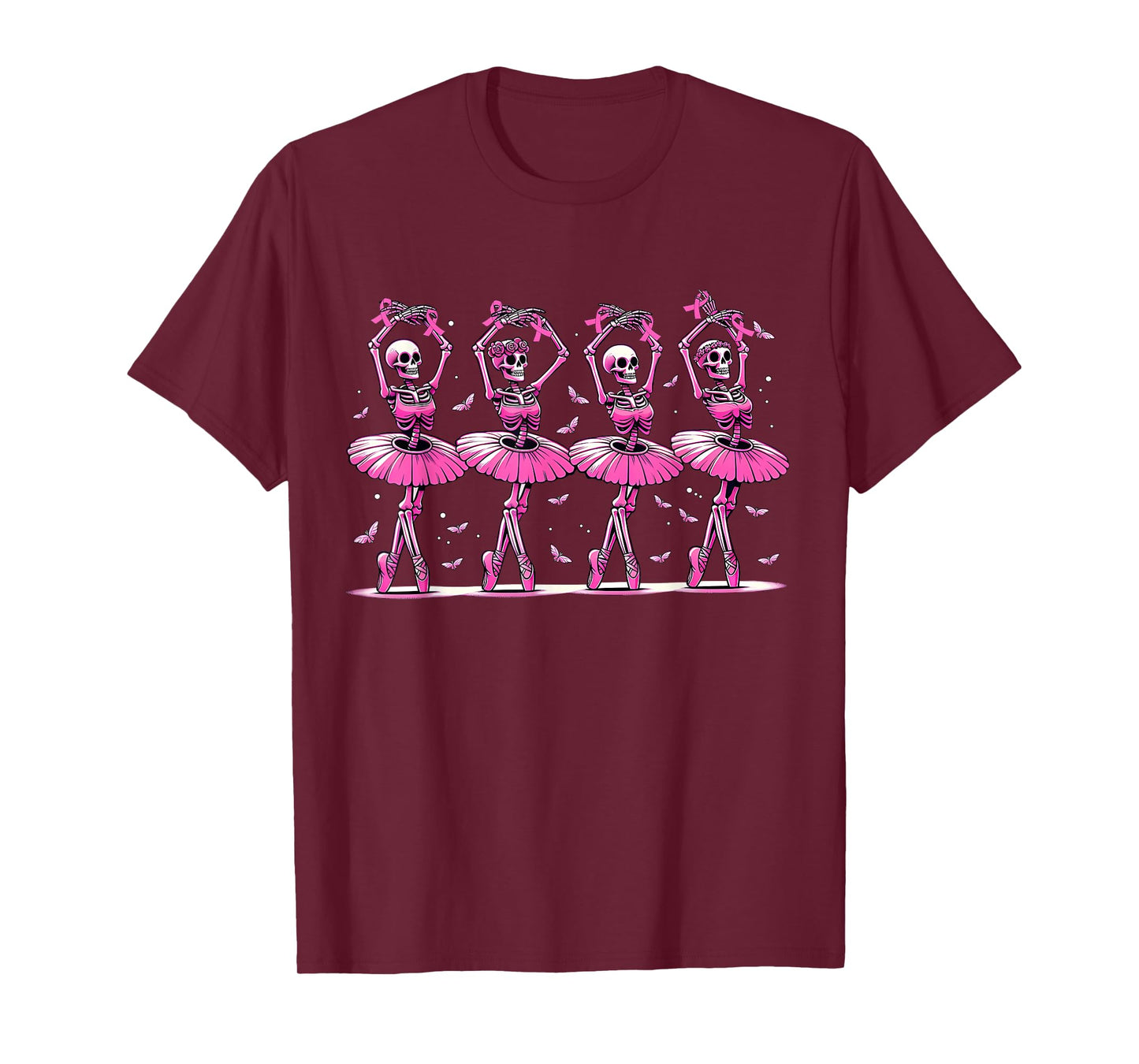 Cute Halloween Dancing Skeletons Breast Cancer Awareness T-Shirt