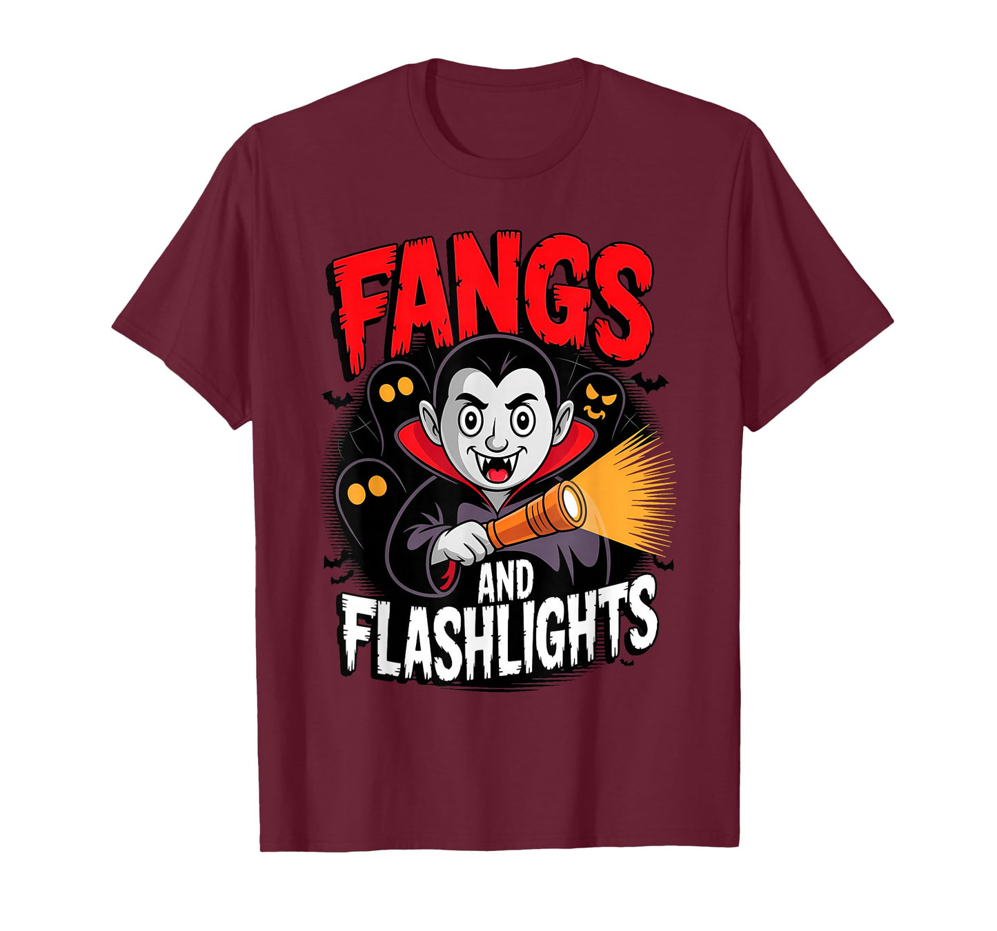 Fangs and Flashlights Vampires Ghost Hunting Halloween T-Shirt