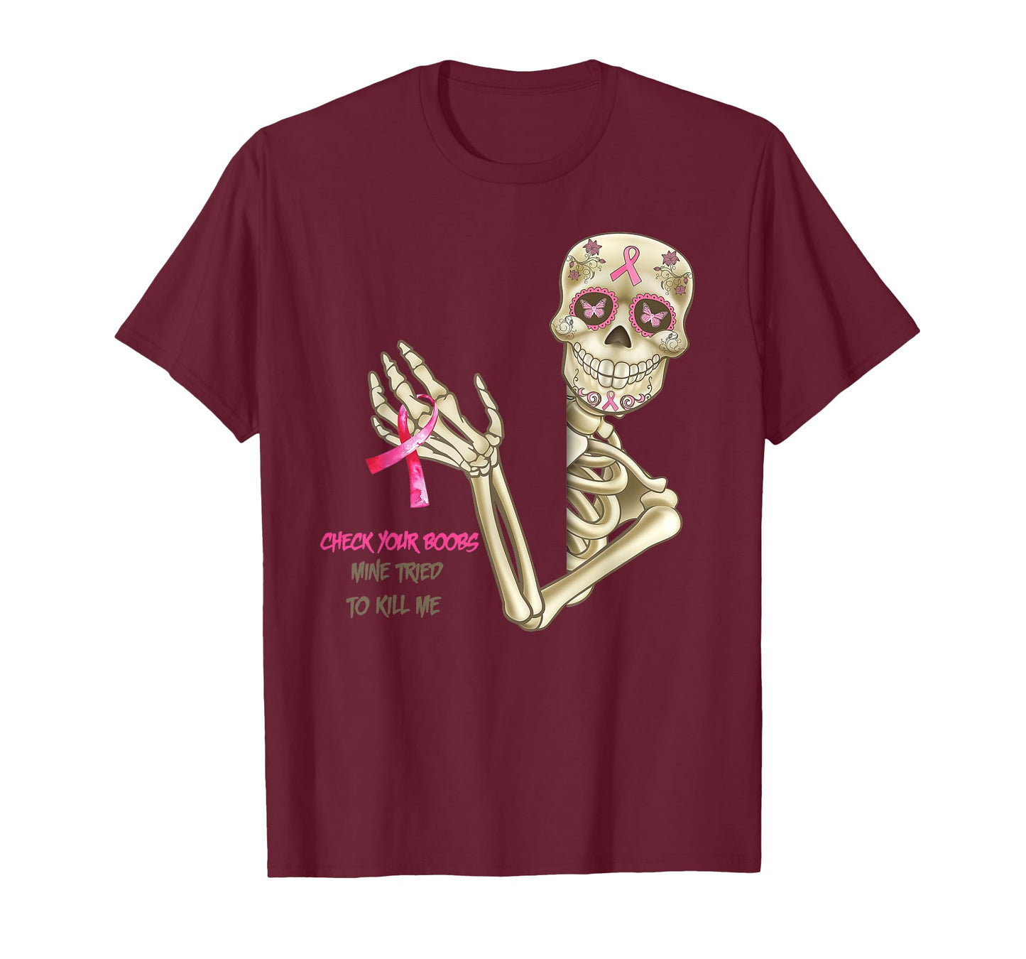 Check your boobs skeleton breast cancer awareness T-Shirt