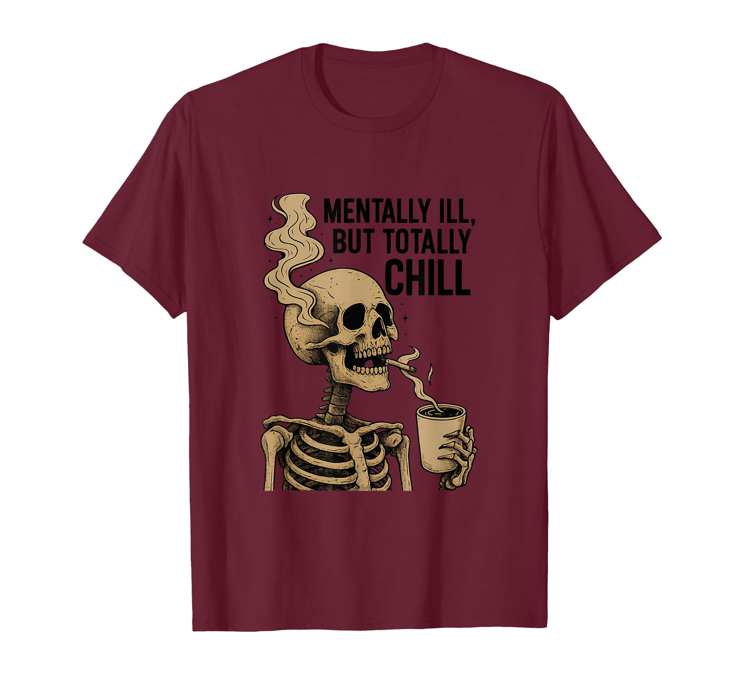 Skeleton Drinking Coffee Halloween Gothic Spooky Design T-Shirt