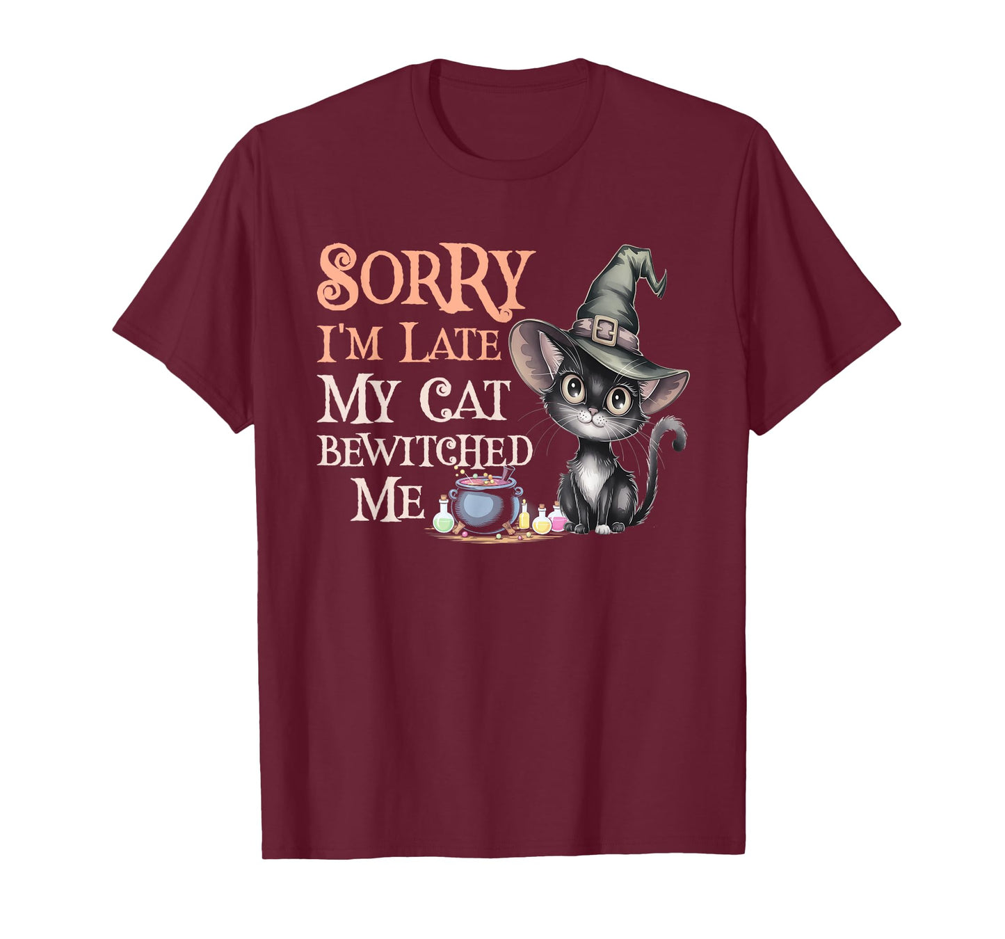 Kawaii Sorry Late My Cat Witch Bewitched Spooky Witches Crew T-Shirt