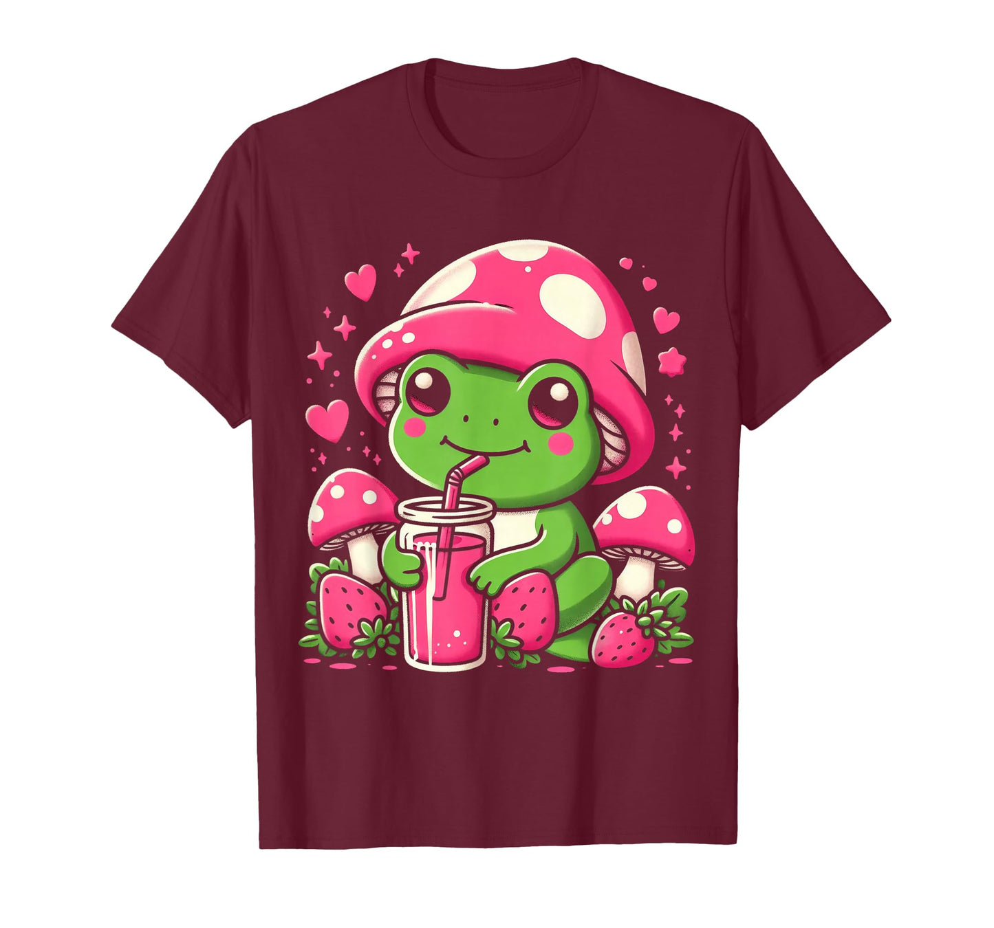 Kawaii Frog & Mushroom Tee - Strawberry Lover T-Shirt