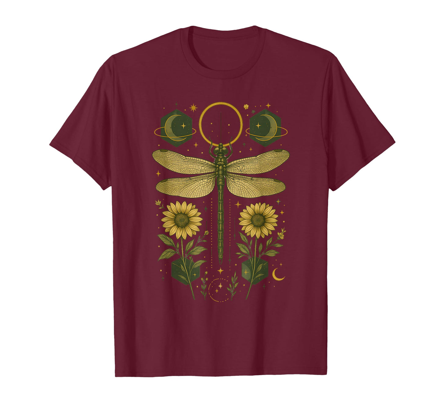 Mystical Dragonfly Sunflower Wholdighy Witchy Goblincore T-Shirt