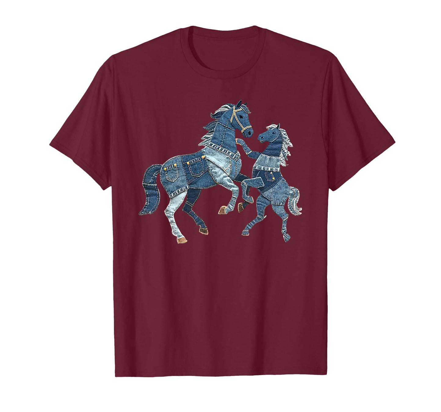retro denim patch animal horse print art artistic T-Shirt