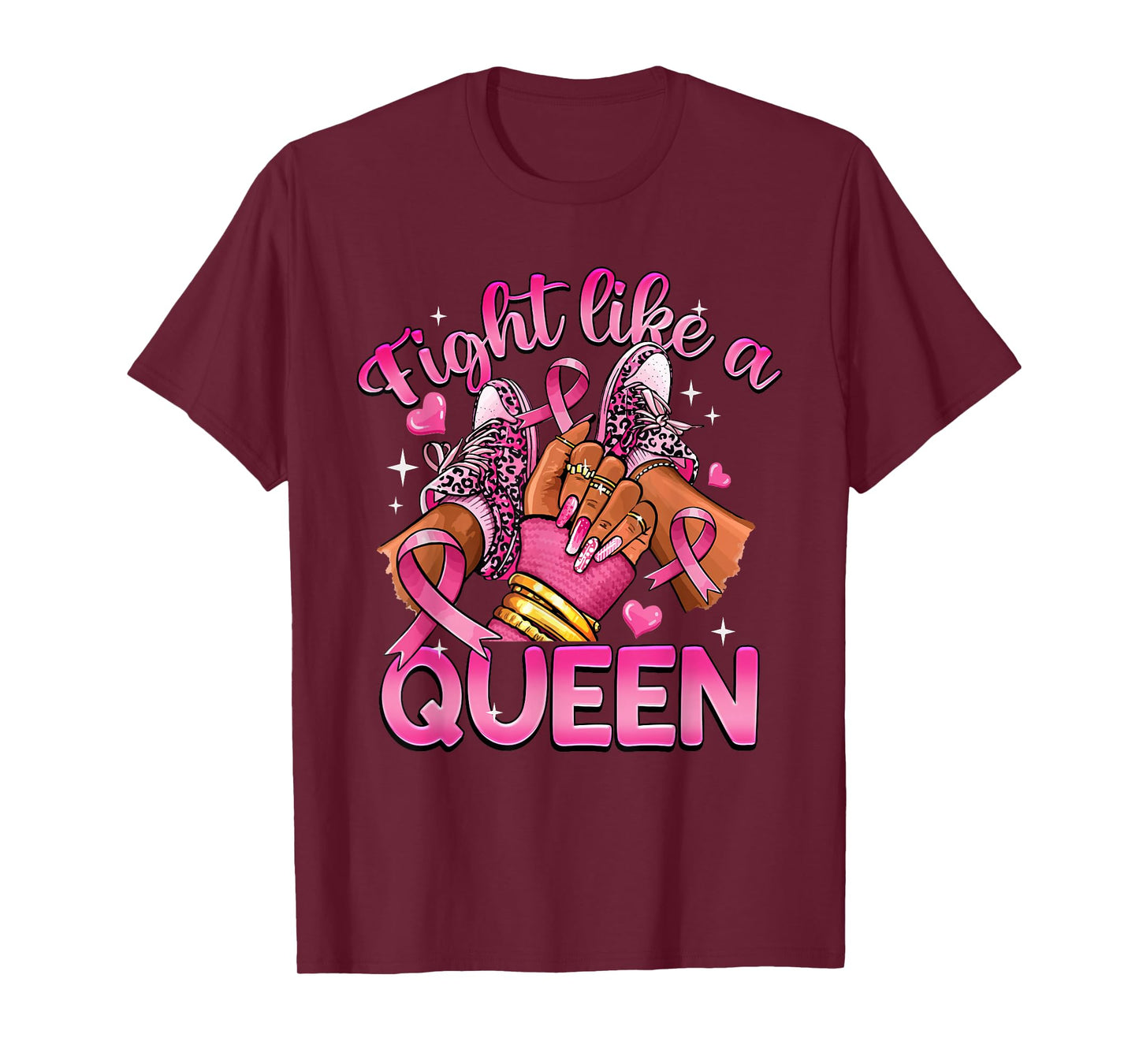 Fight Like A Queen Breast Cancer Afro Girl Nail T-Shirt