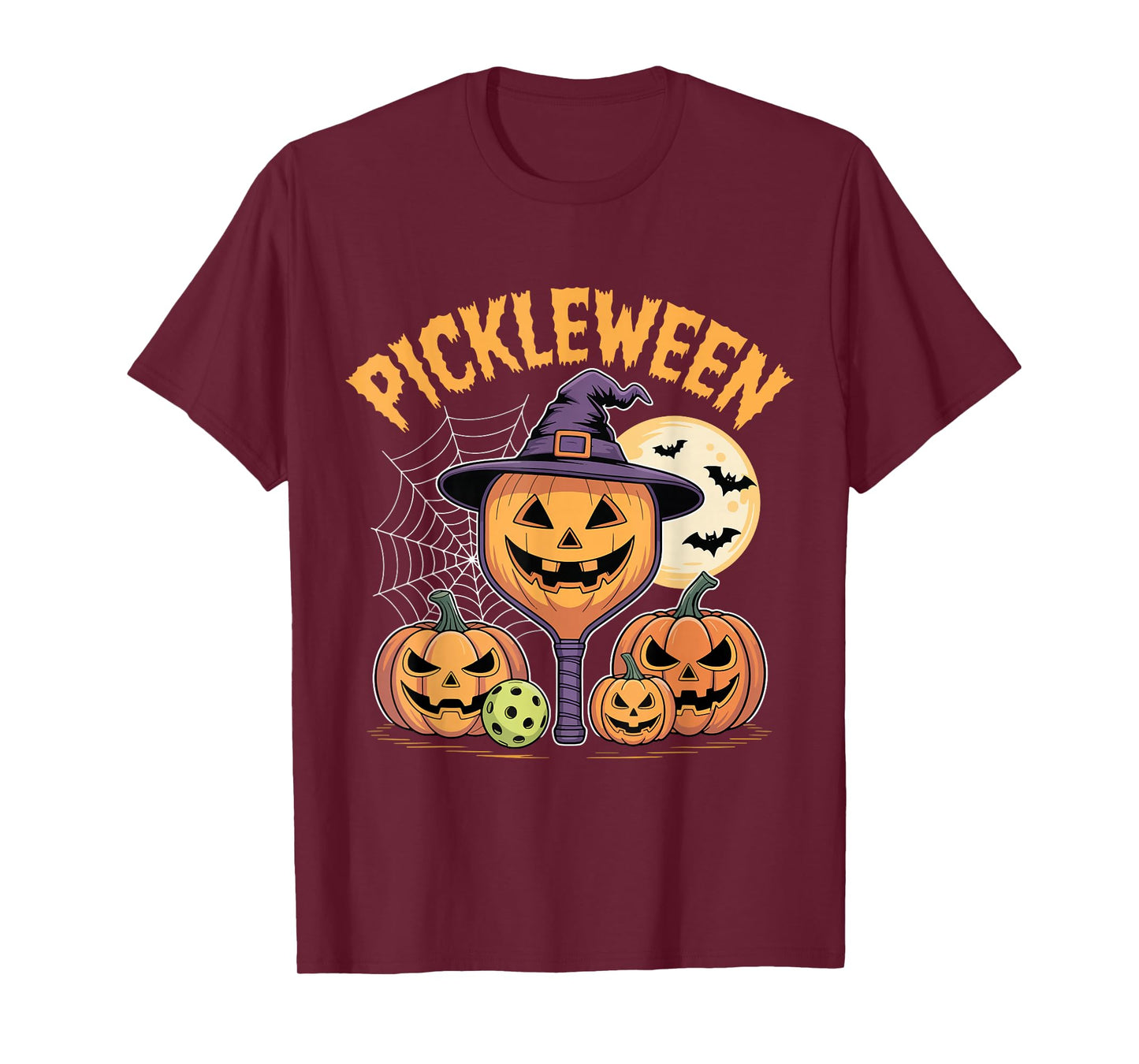 Pickleween Pickleball Player Spooky Halloween Pumpkin T-Shirt
