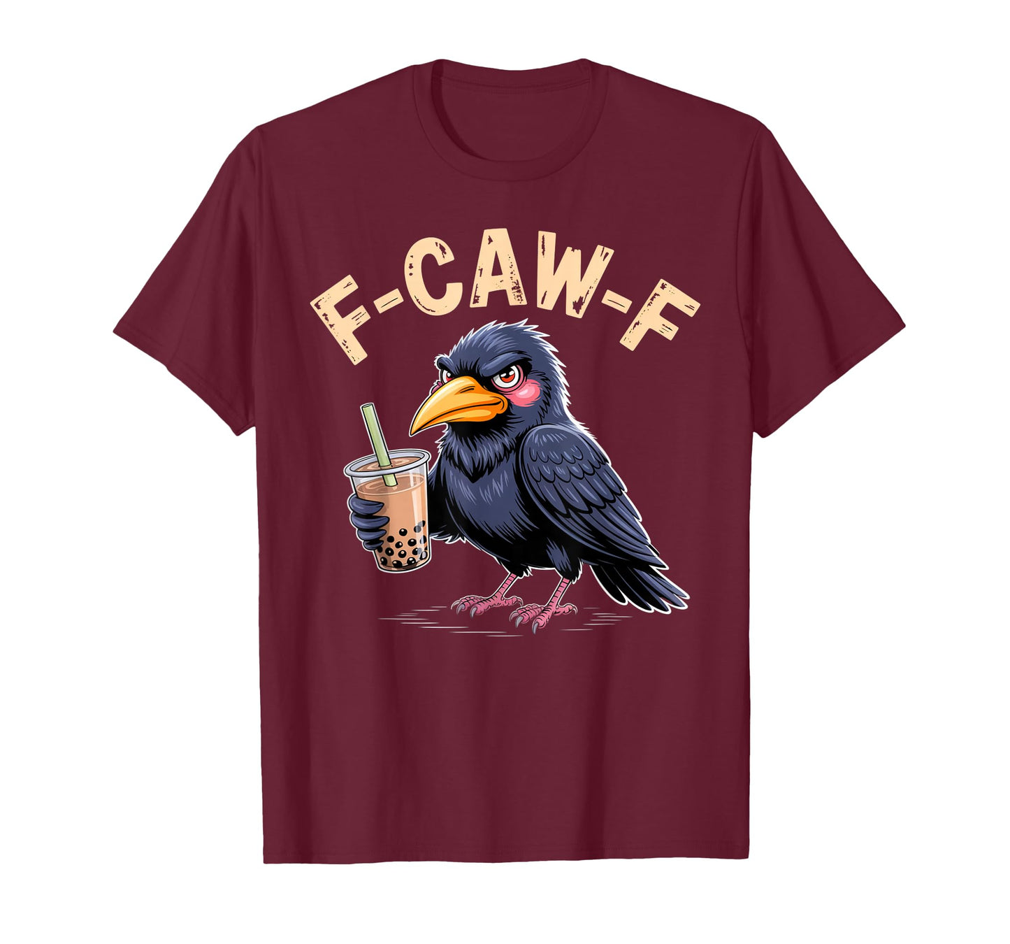 F Caw F Bubble Tea Crow Gothic Raven Funny Halloween Squad T-Shirt