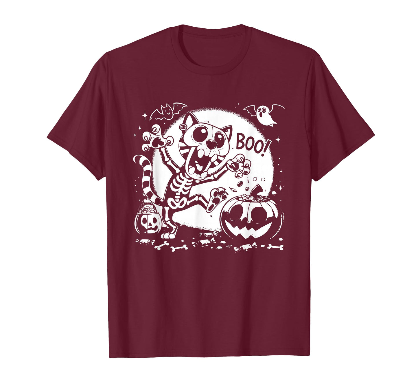 Funny cat Skeleton Saying Boo for Halloween Parties T-Shirt