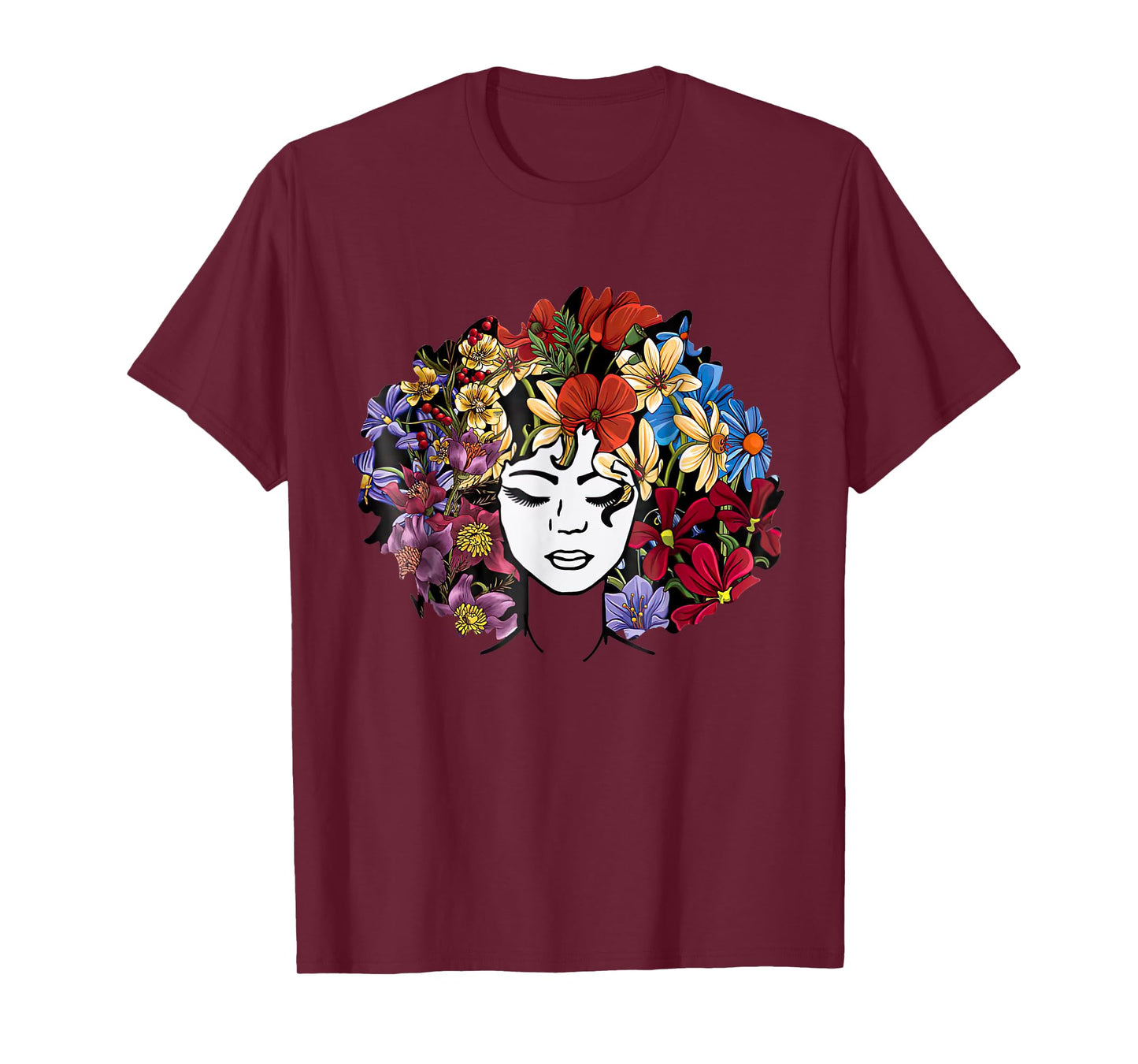 Black Power Flowers Afro Hair Black Woman T-Shirt