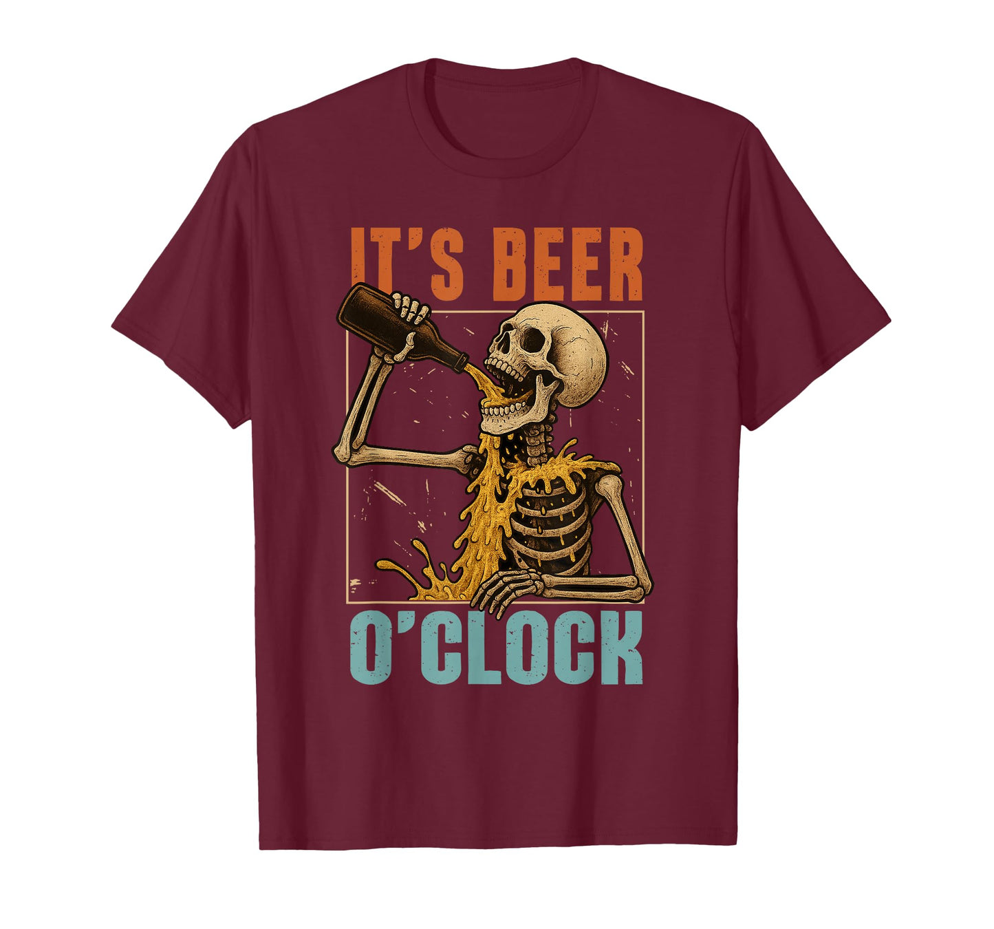 Beer Lover Day Drinking Team Skeleton It's Beer O'clock T-Shirt