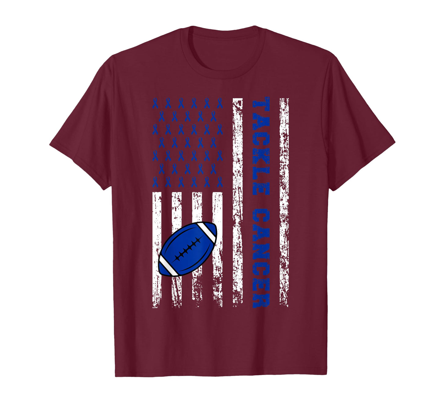 Tackle Football Dark Blue Ribbon Colon Cancer Awareness Kid T-Shirt