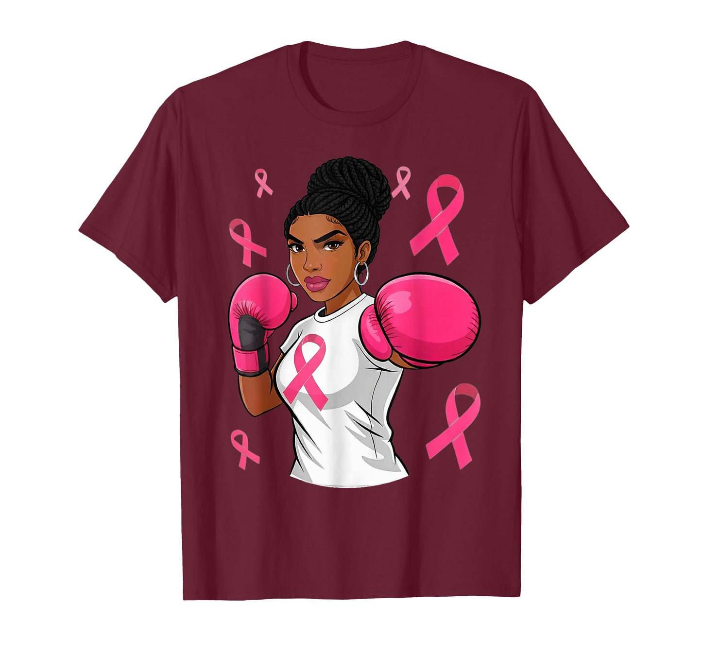 Women Black African American Breast Cancer Afro Pink Ribbon T-Shirt