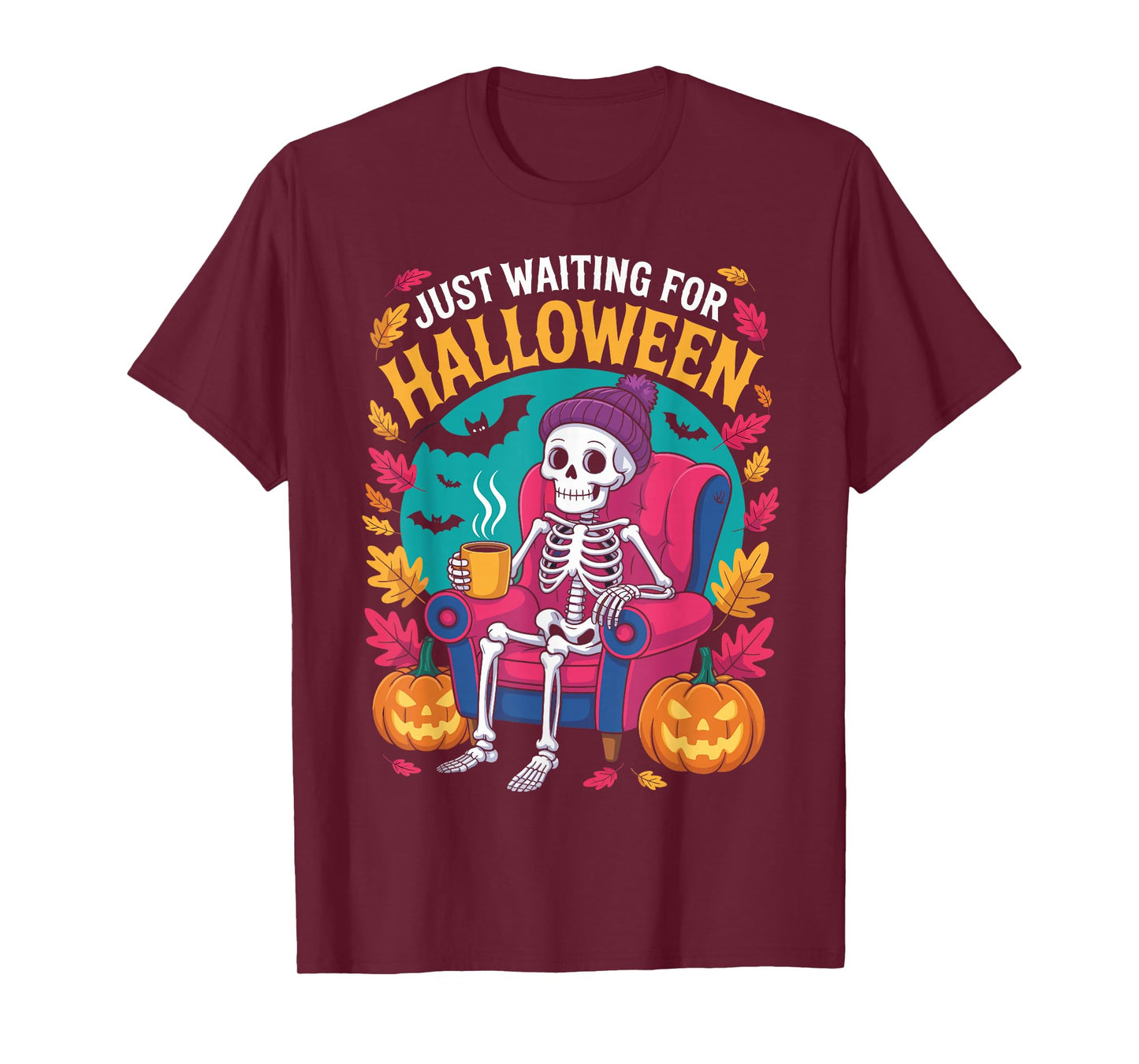 Just Waiting for Halloween Costume Summerween Skeleton Funny T-Shirt