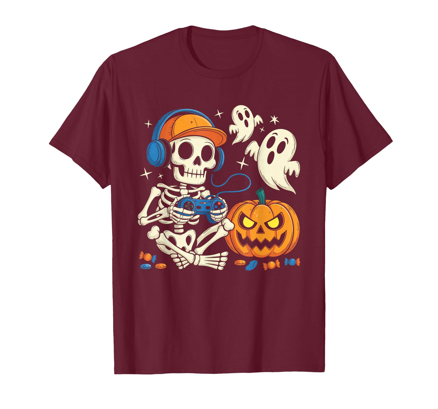 Halloween Shirts Cool Teen Boy Skeleton Gaming Men Halloween T-Shirt