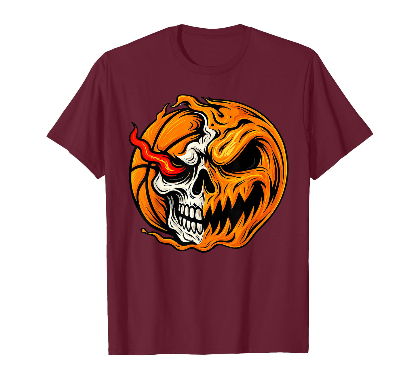 Pumpkin Skull Skeleton Spooky Basketball Player Halloween T-Shirt
