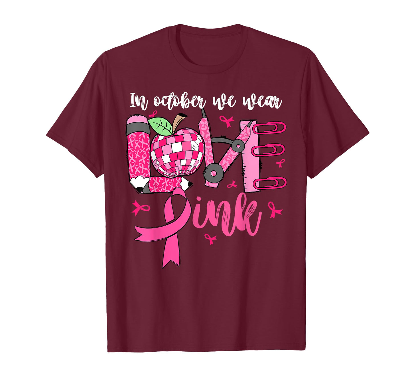In October We Wear Pink LOVE Teacher Leopard Breast Cancer T-Shirt