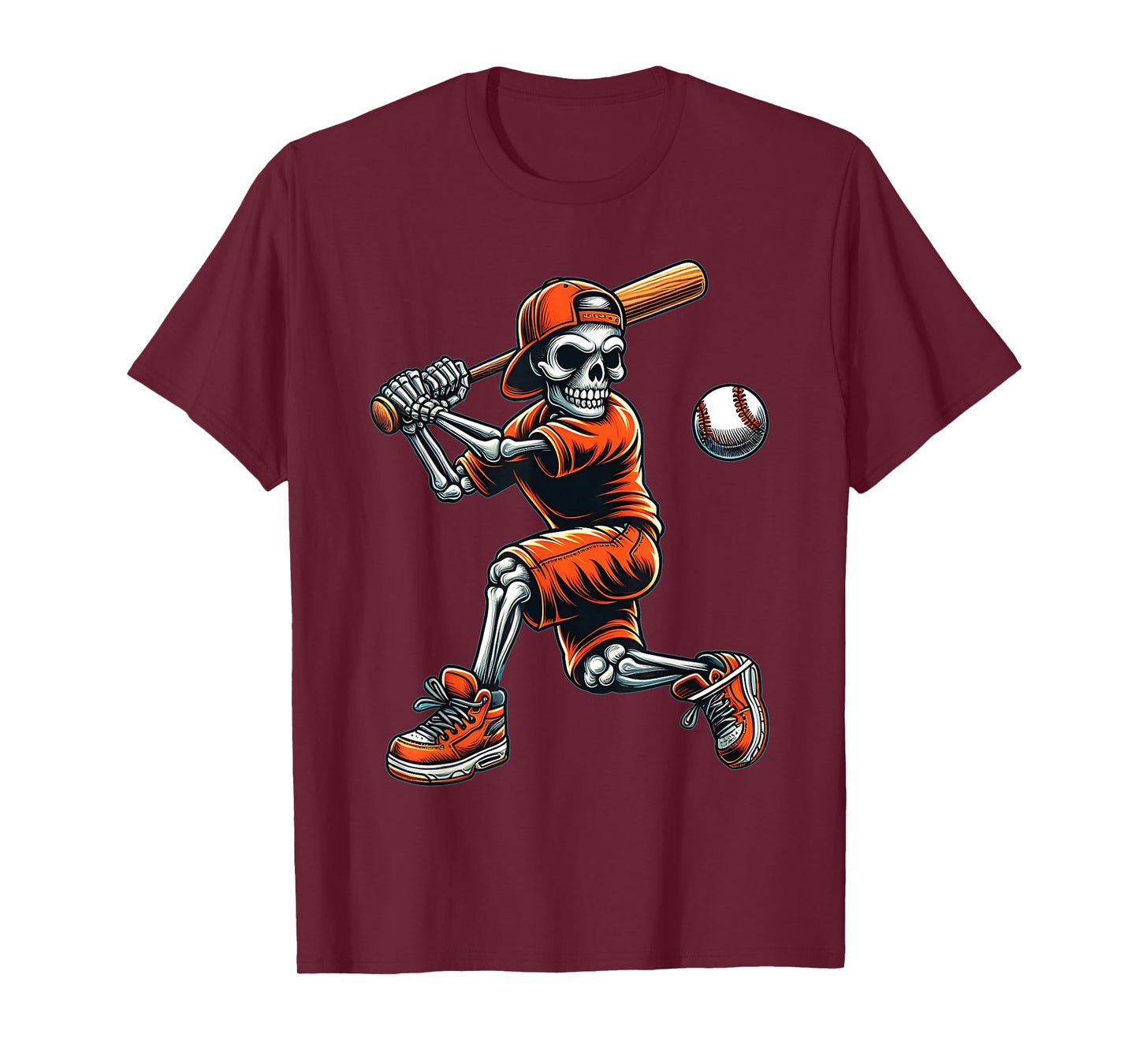 Funny Skeleton Batting Baseball Halloween Boys Men Kids Tees T-Shirt