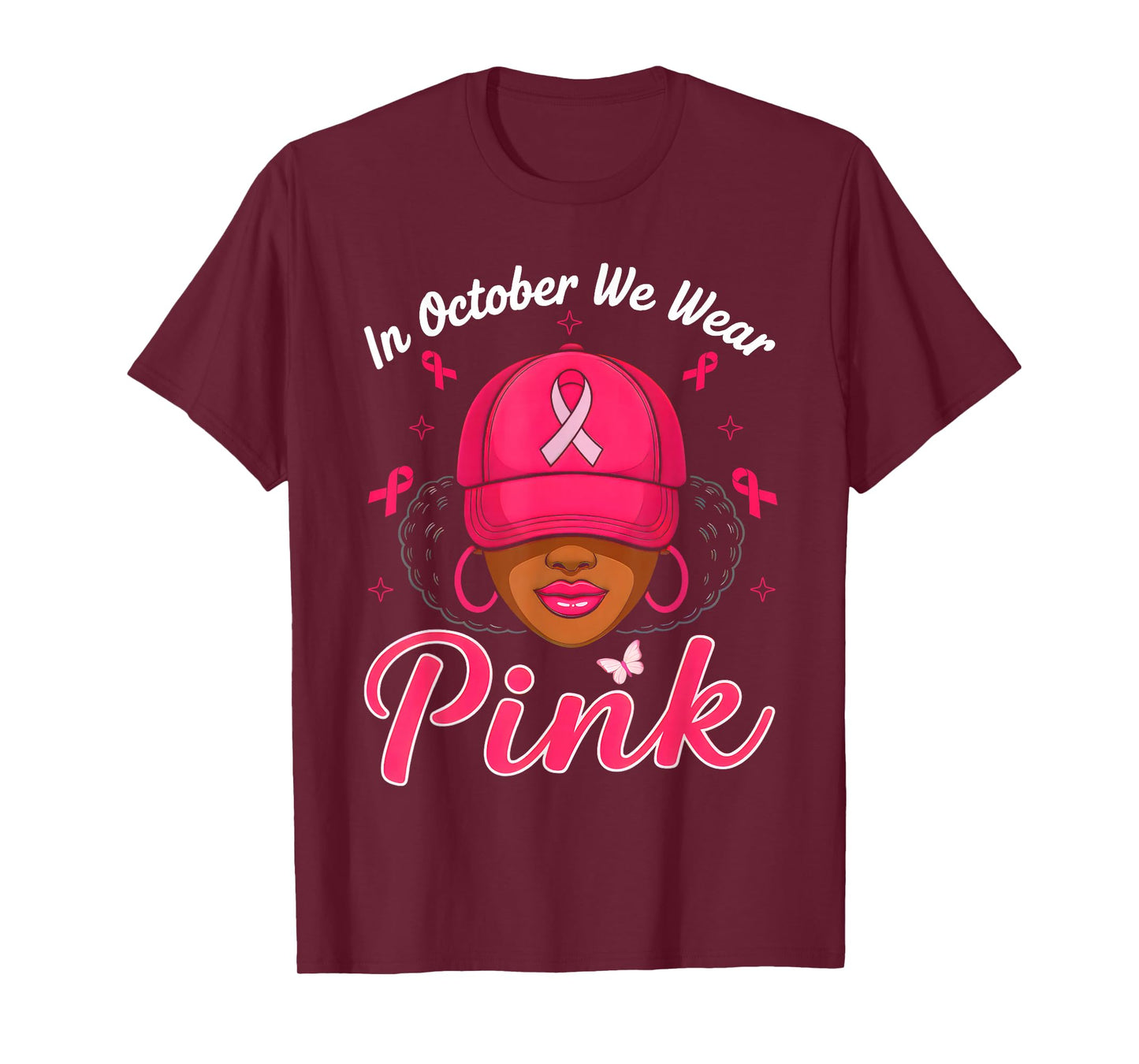 In October We Wear Pink Black Girl Breast Cancer Awareness T-Shirt