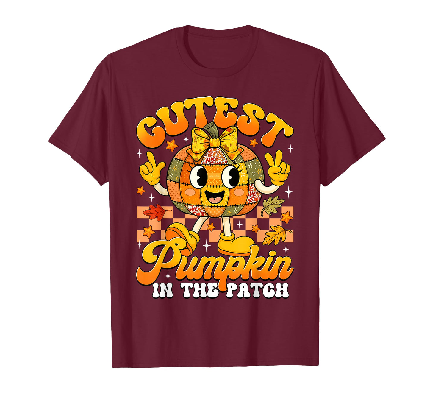 Autumn Patchwork Cutest Pumpkin in The Patch Halloween Girls T-Shirt
