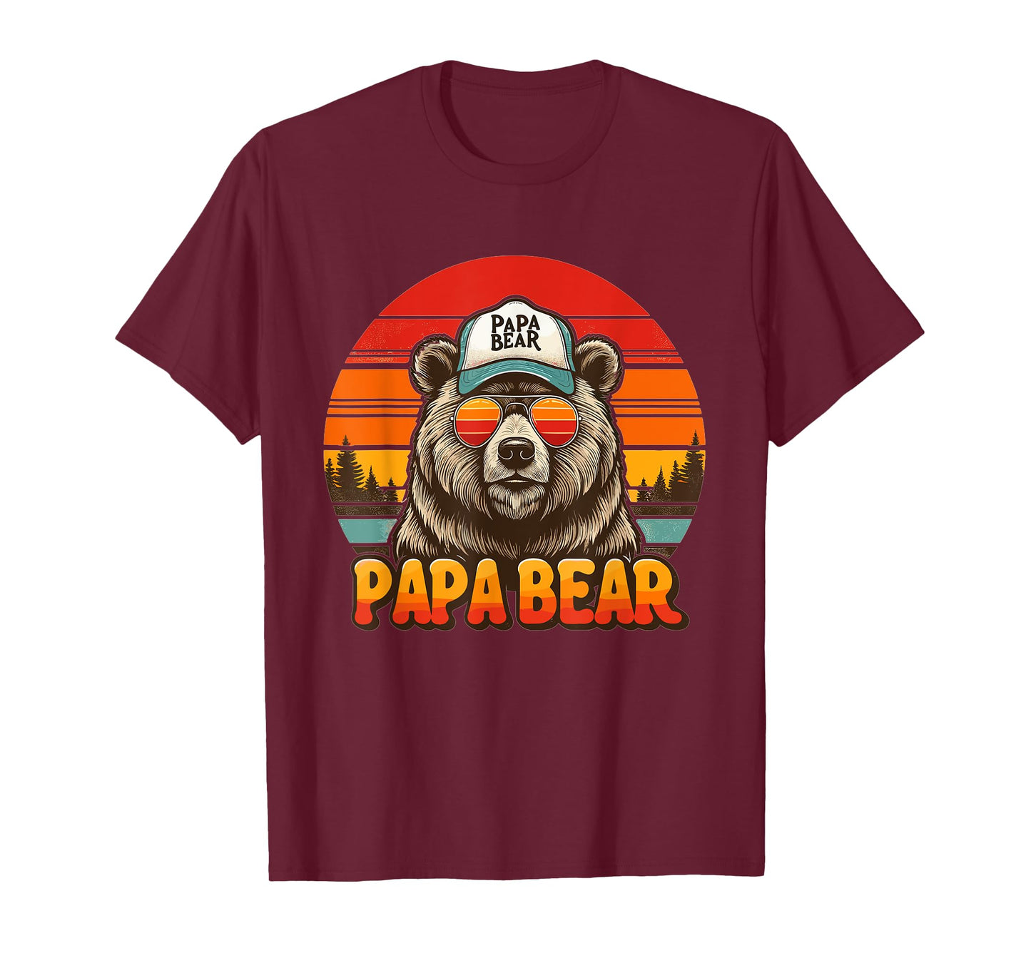 Papa Bear Retro Sunset Cool Dad for Father's Day T-Shirt